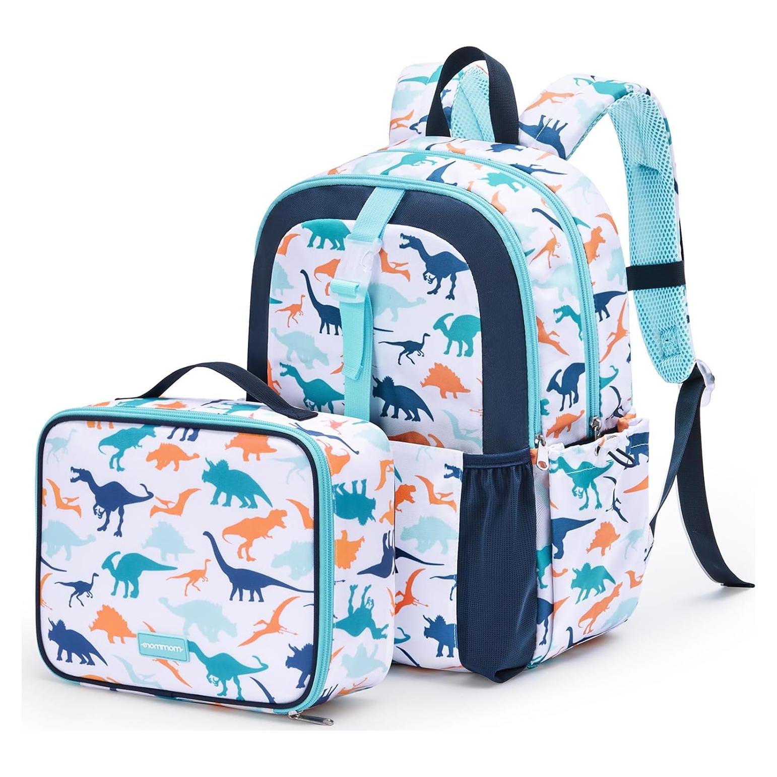 Mochila Ligera para Niños Mommore con Caja de Almuerzo Dinosaurio Azul