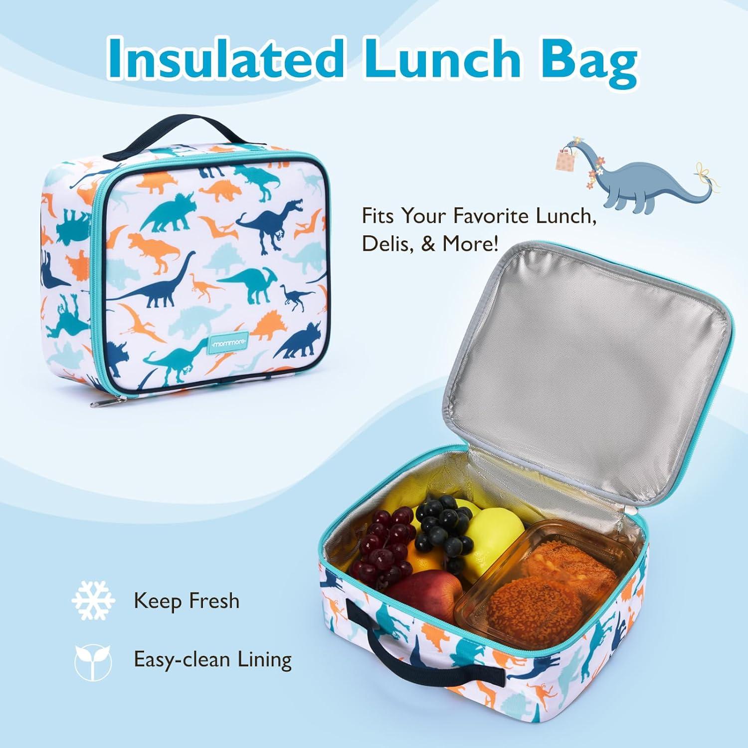 Mochila Ligera para Niños Mommore con Caja de Almuerzo Dinosaurio Azul