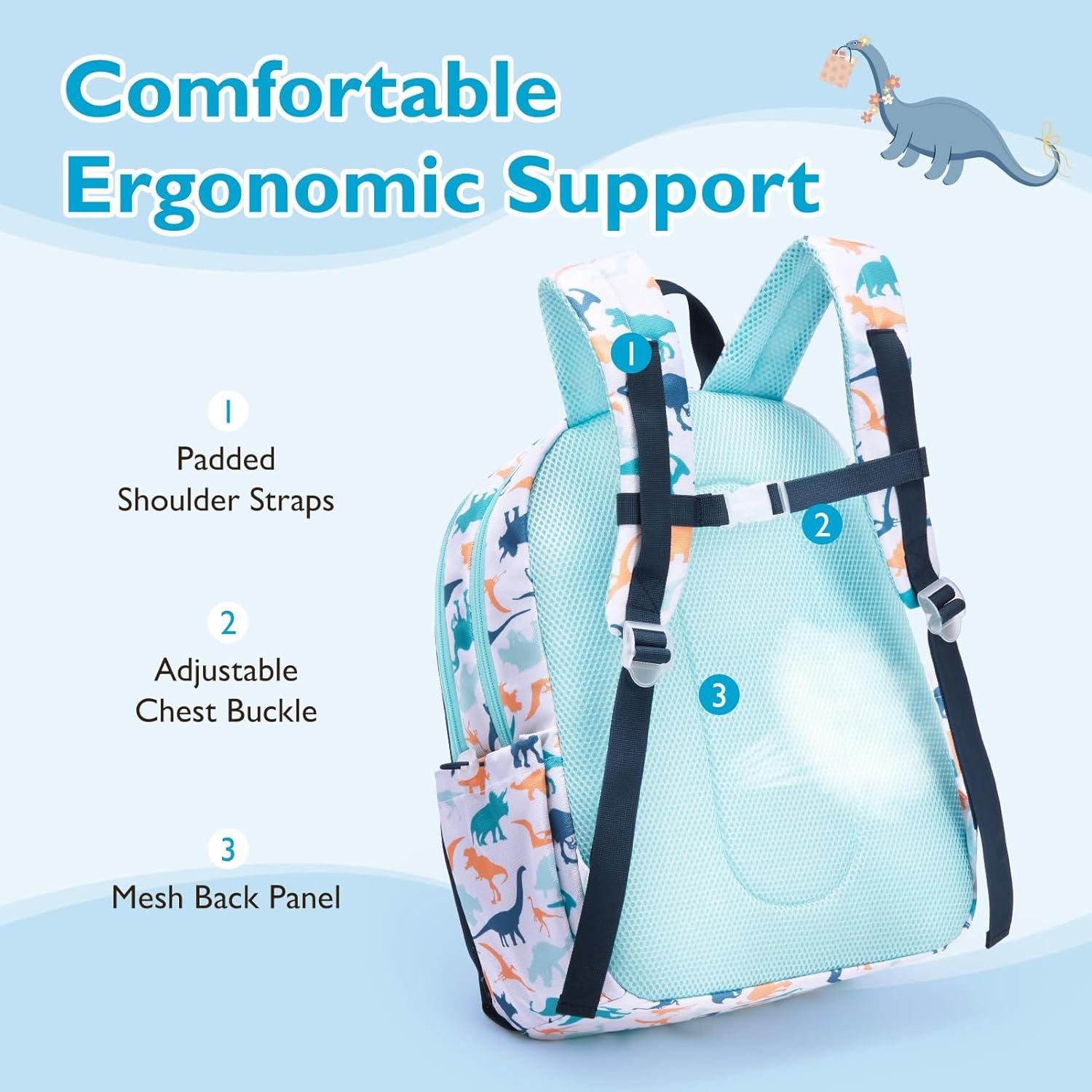 Mochila Ligera para Niños Mommore con Caja de Almuerzo Dinosaurio Azul