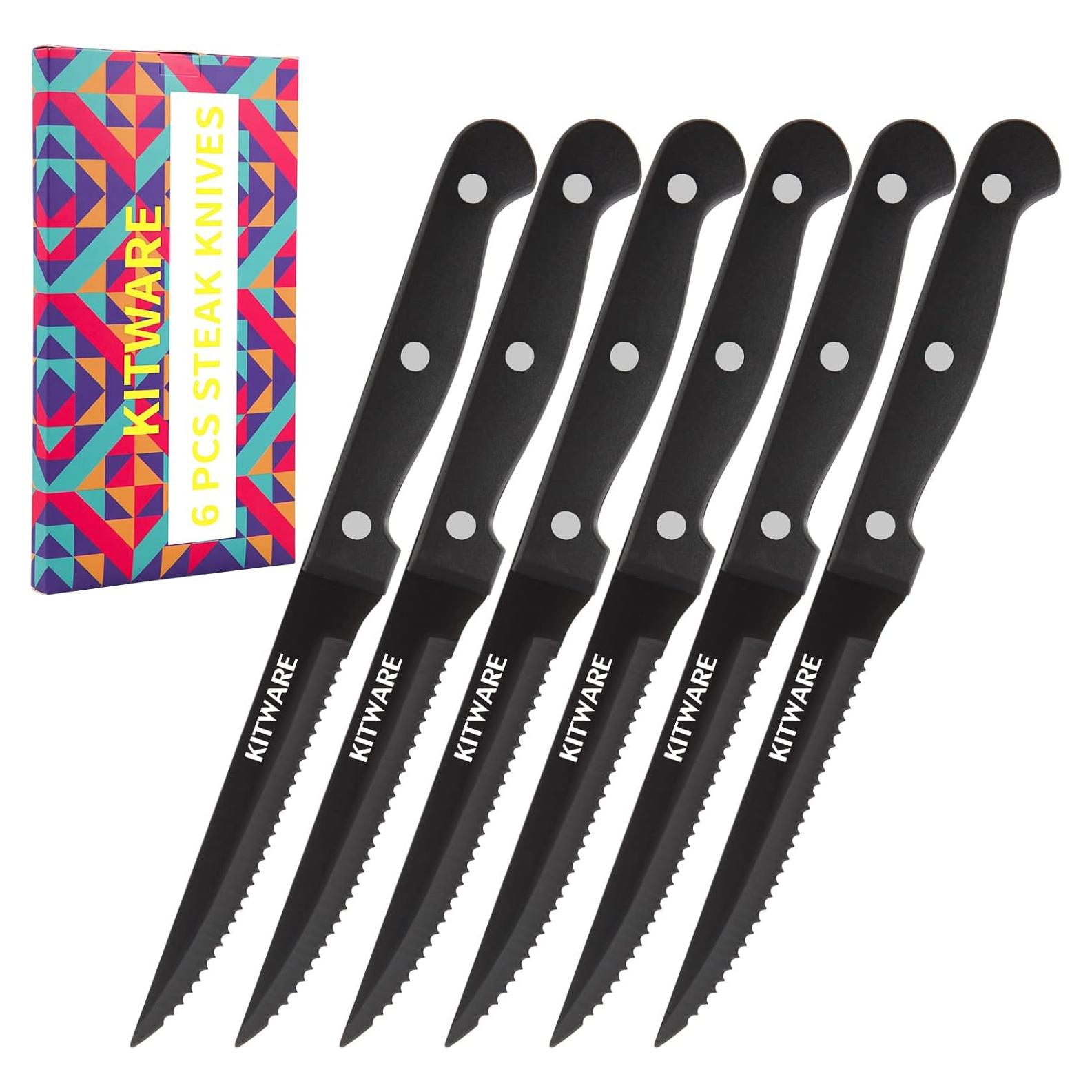 KITWARE Juego de 6 Cuchillos para Carne Serrados 11.4 cm