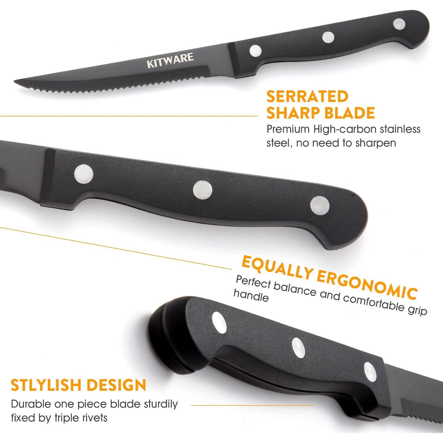 KITWARE Juego de 6 Cuchillos para Carne Serrados 11.4 cm