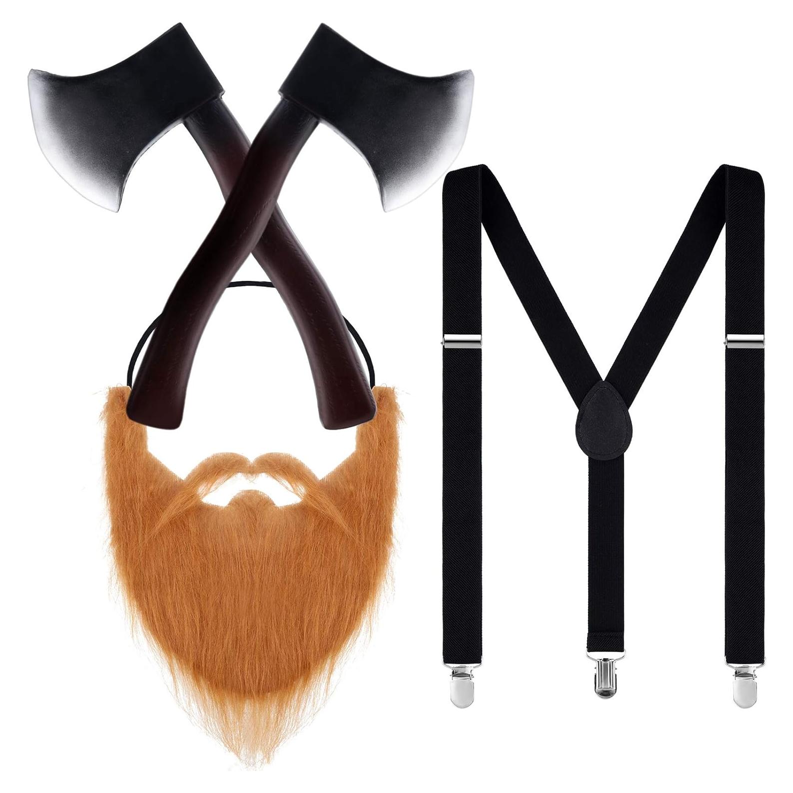 Disfraz de leñador 4 piezas Skylety con hachas y barba