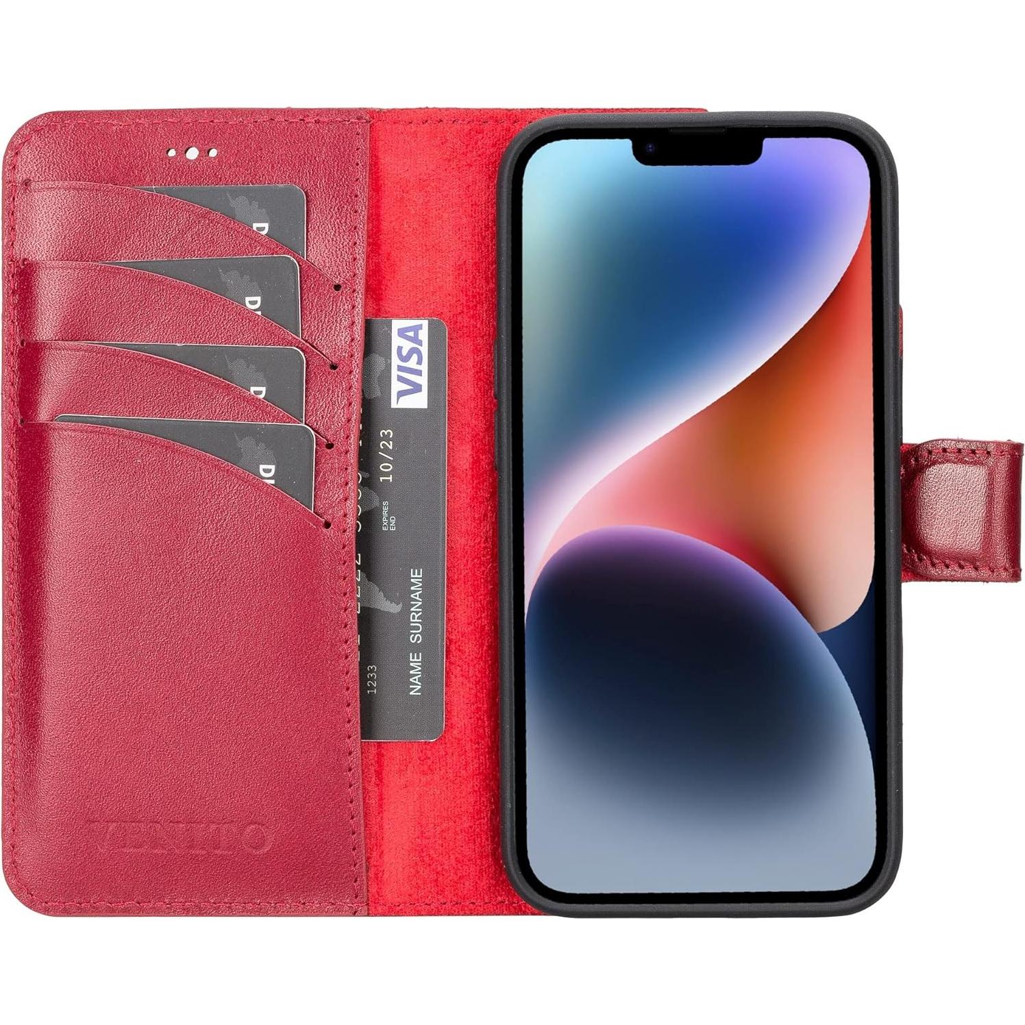 Funda de cuero Venito Ravenna Slim para iPhone 14 Rojo