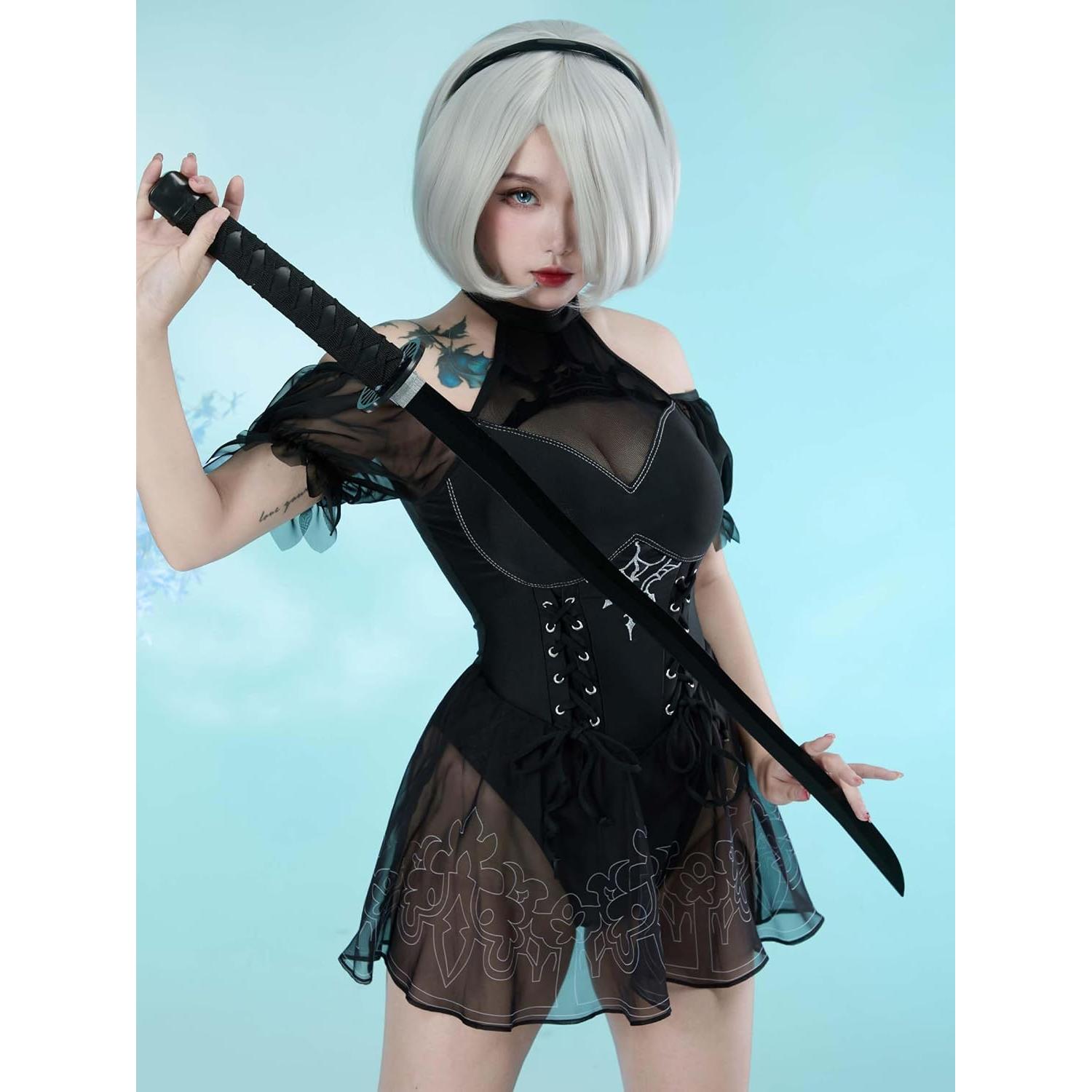 Traje de Baño de Una Pieza Goth Anime Haikyuu Mujer Negro