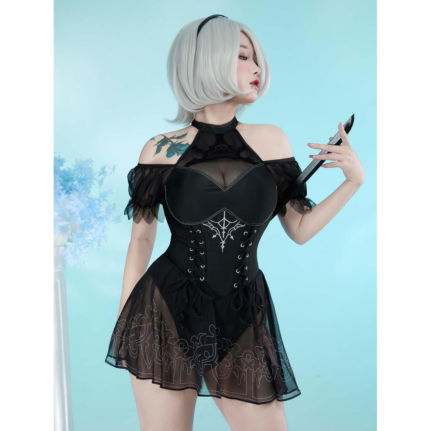 Traje de Baño de Una Pieza Goth Anime Haikyuu Mujer Negro