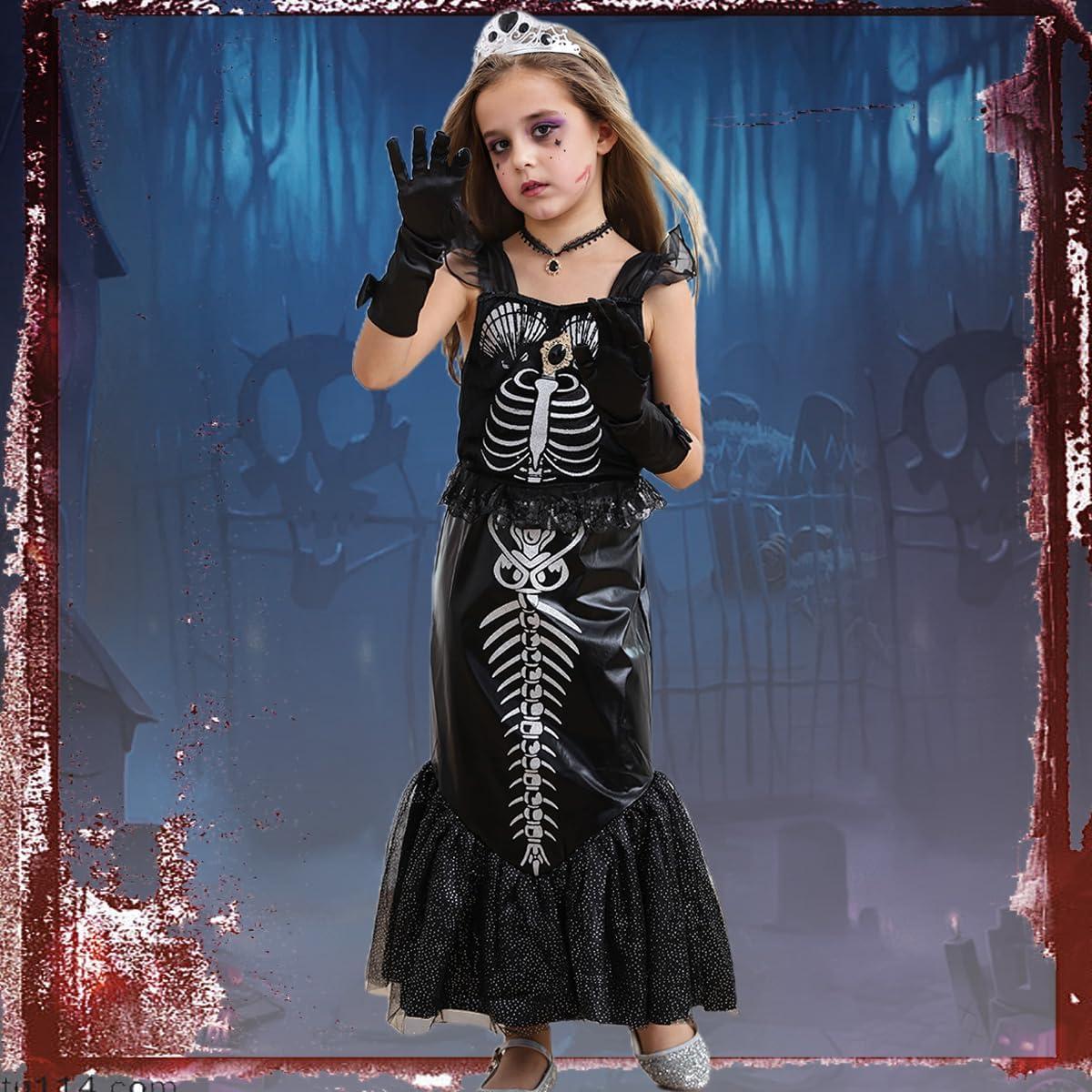 Disfraz de Sirena Esqueleto Negro para Niñas 2-8 Años