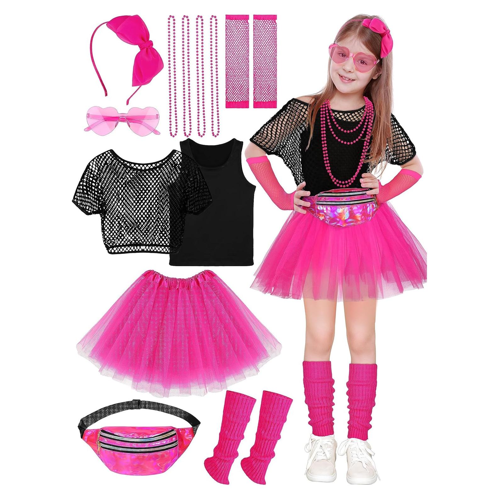 Conjunto de Disfraz Retro AOTHSO Niñas 14 Piezas Rosa