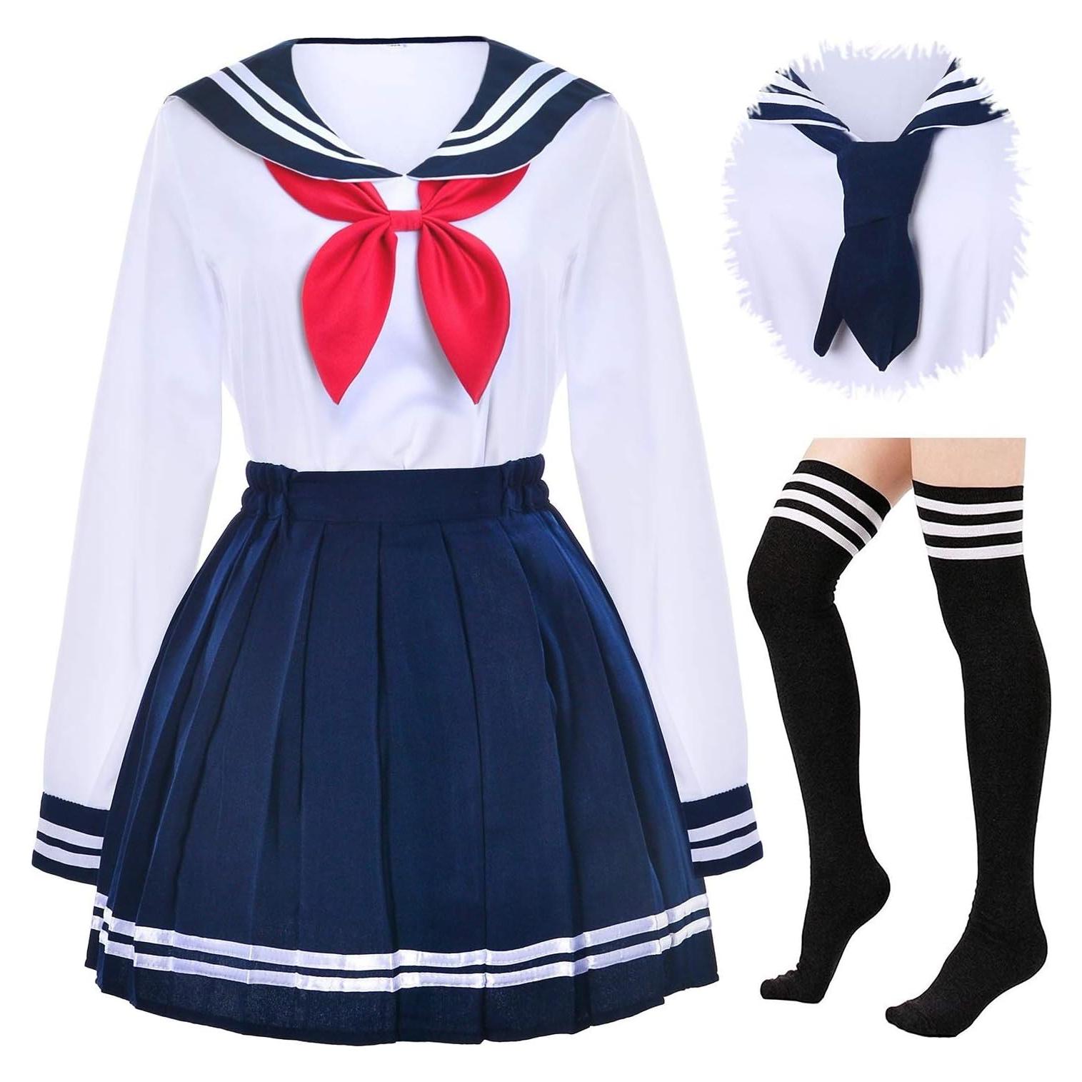 Uniforme Escolar Japonés Chicas Falda Plisada Azul Marino
