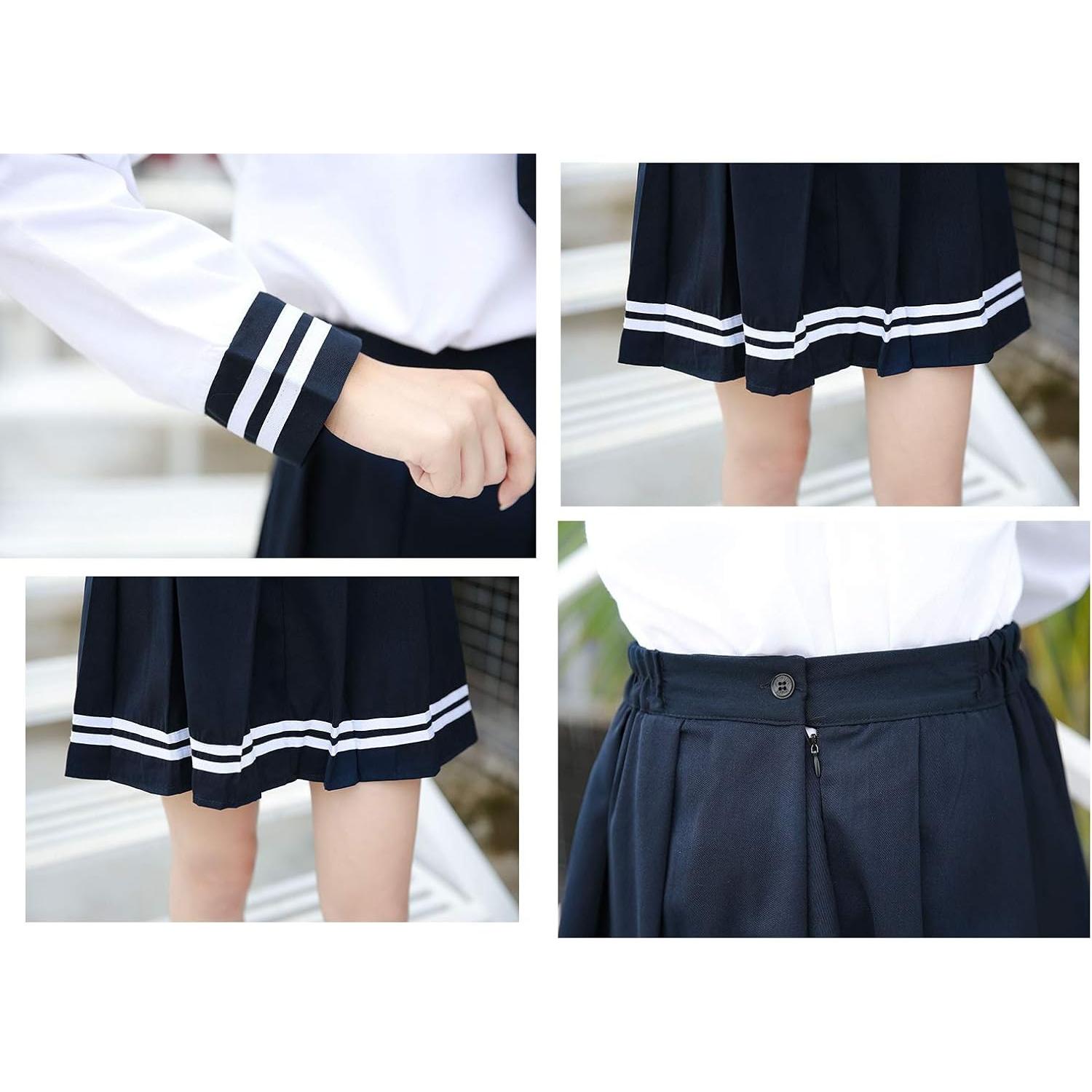 Uniforme Escolar Japonés Chicas Falda Plisada Azul Marino