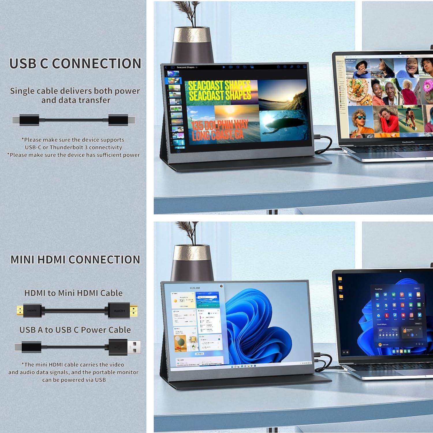 Monitor Portátil ReHisk 15.6'' FHD USB-C HDMI con Funda