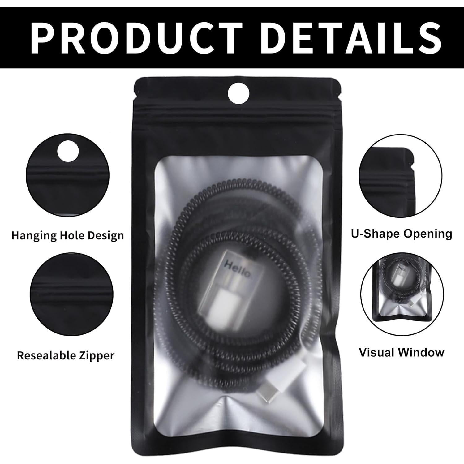 100 Bolsas Resellables Transparentes EIOFG 6.1x9.9 cm Negro