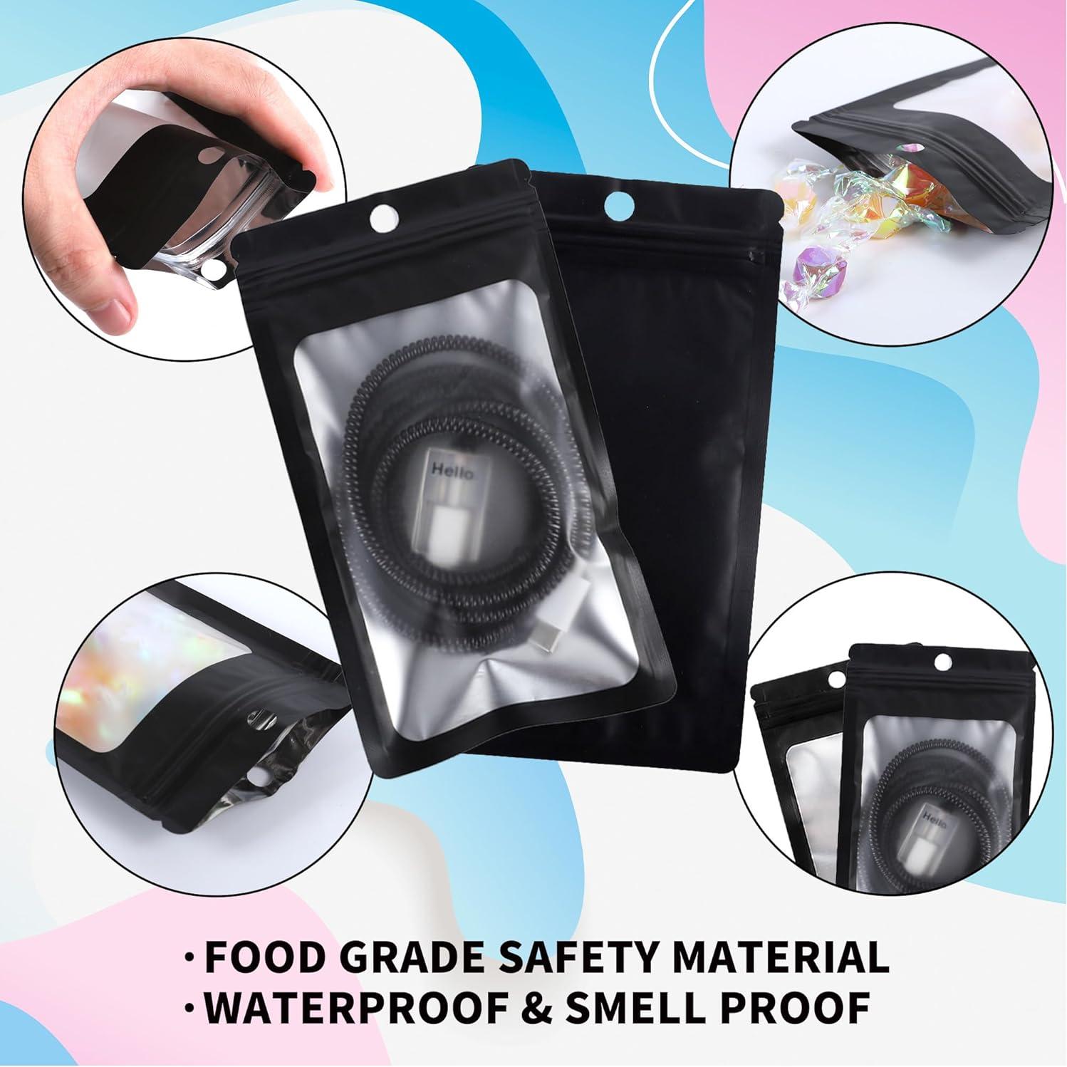 100 Bolsas Resellables Transparentes EIOFG 6.1x9.9 cm Negro