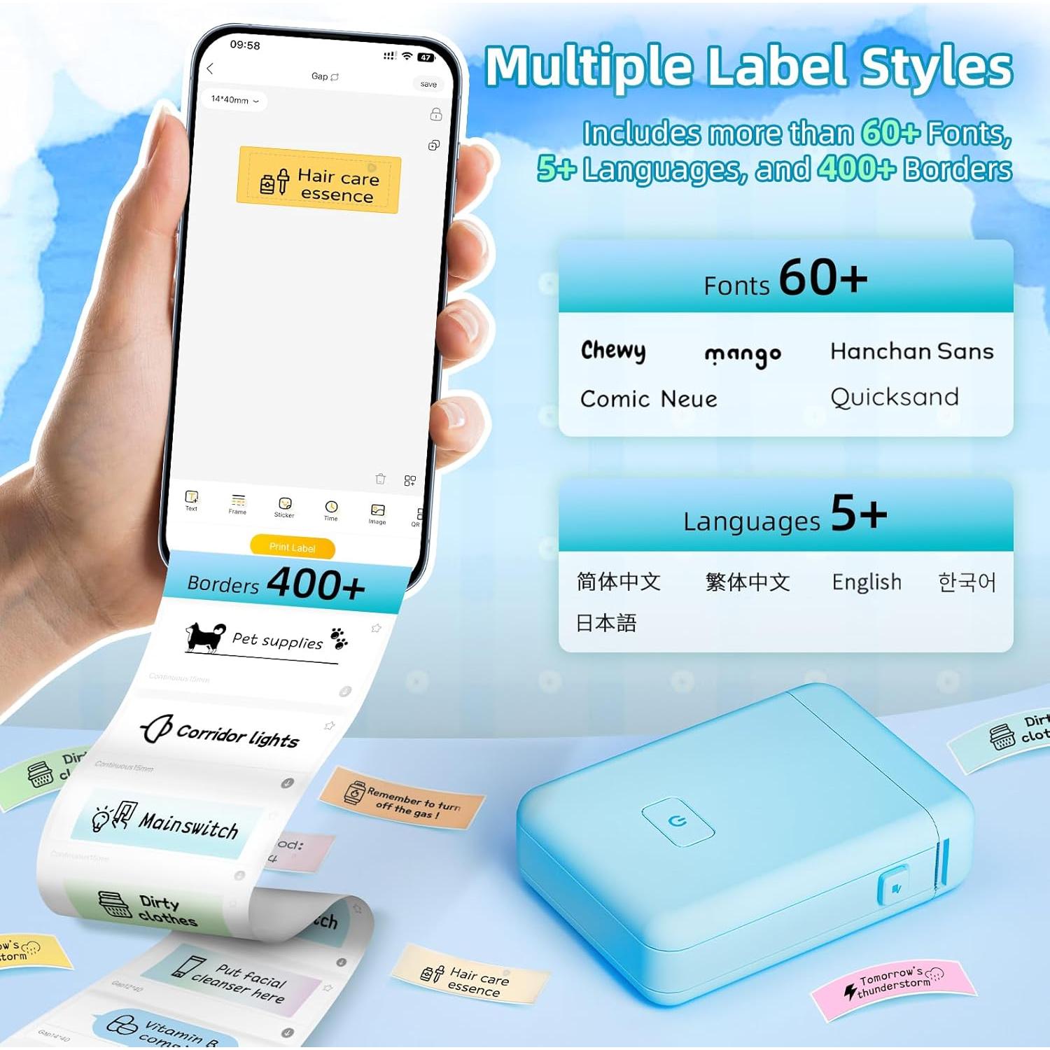 Impresora de Etiquetas Bluetooth HP2 - Portátil, 203 DPI, Azul