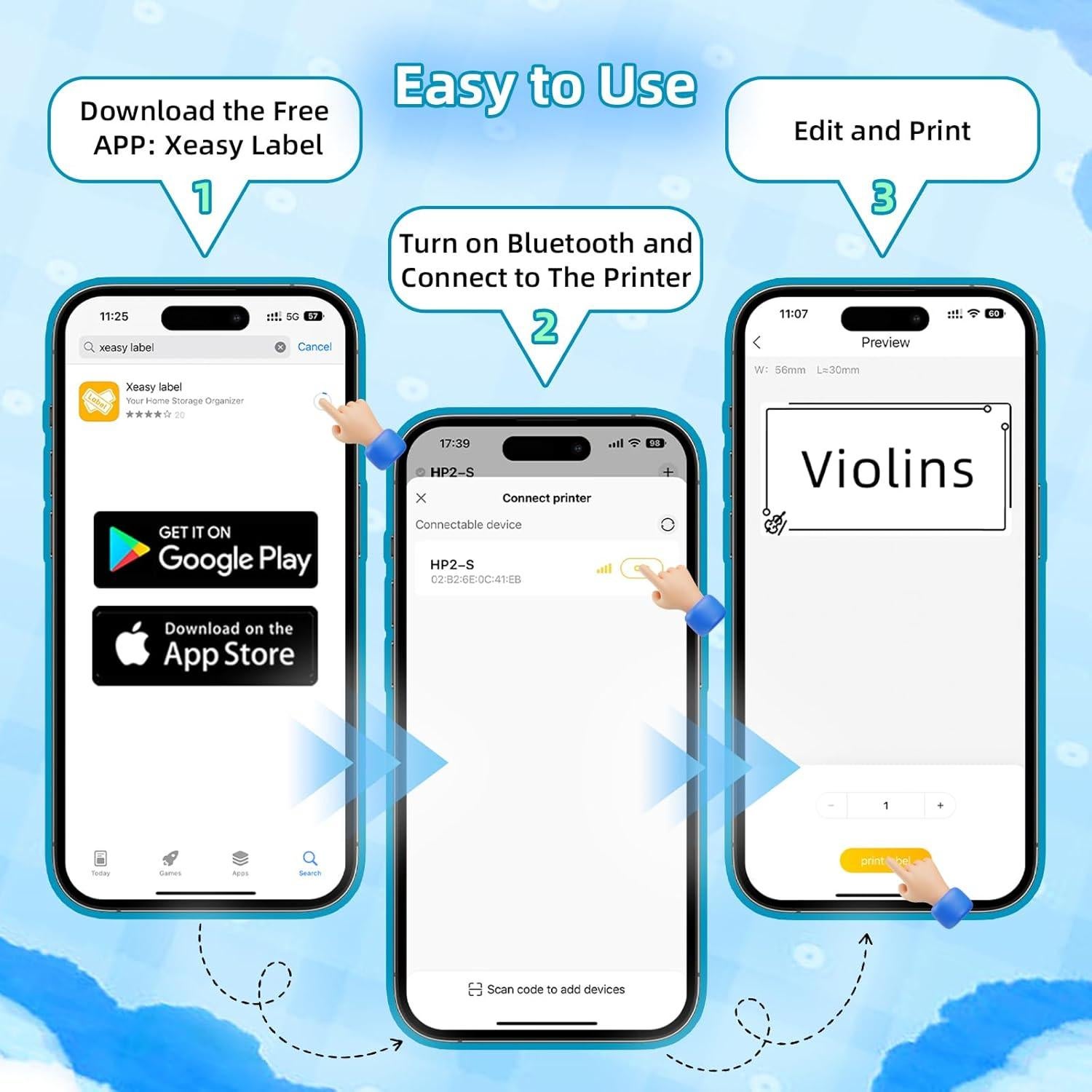 Impresora de Etiquetas Bluetooth HP2 - Portátil, 203 DPI, Azul