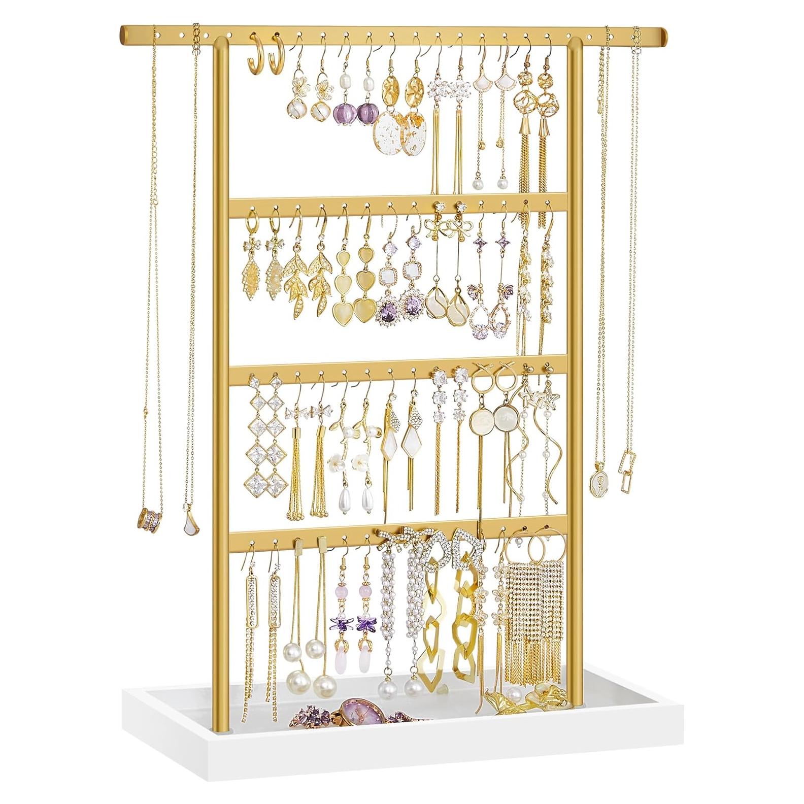 Soporte de Joyería SONGMICS Blanco y Dorado 4 Niveles