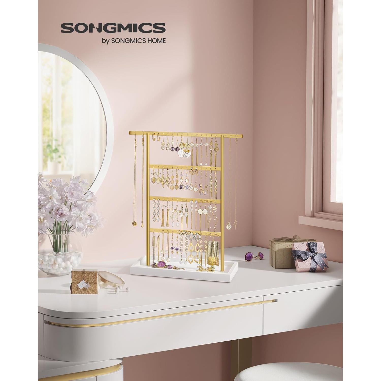 Soporte de Joyería SONGMICS Blanco y Dorado 4 Niveles