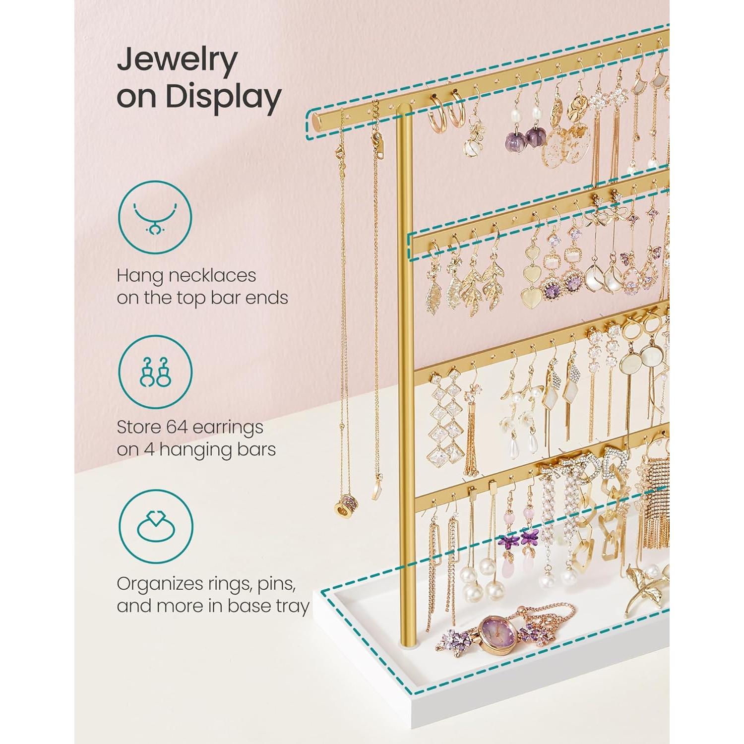 Soporte de Joyería SONGMICS Blanco y Dorado 4 Niveles