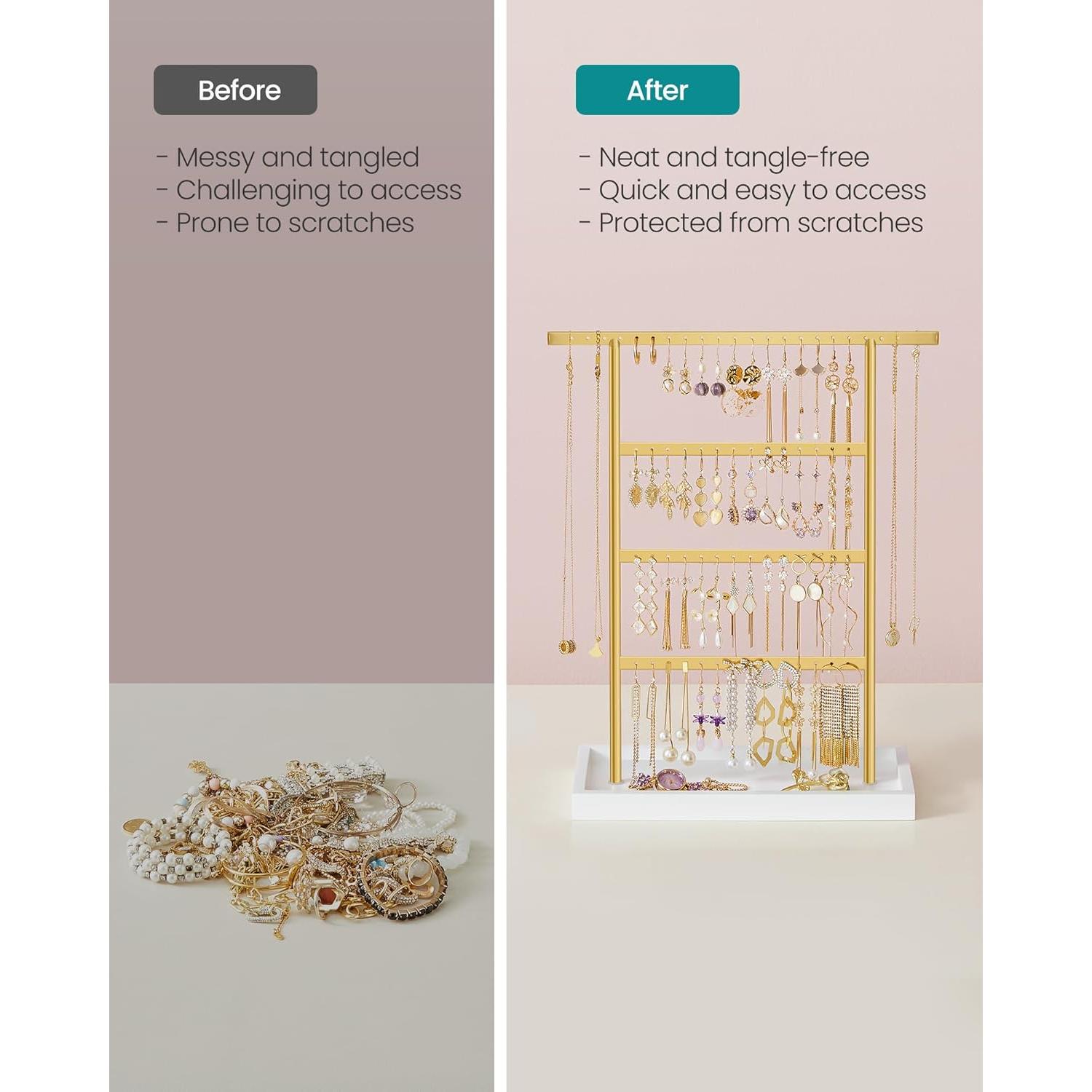 Soporte de Joyería SONGMICS Blanco y Dorado 4 Niveles