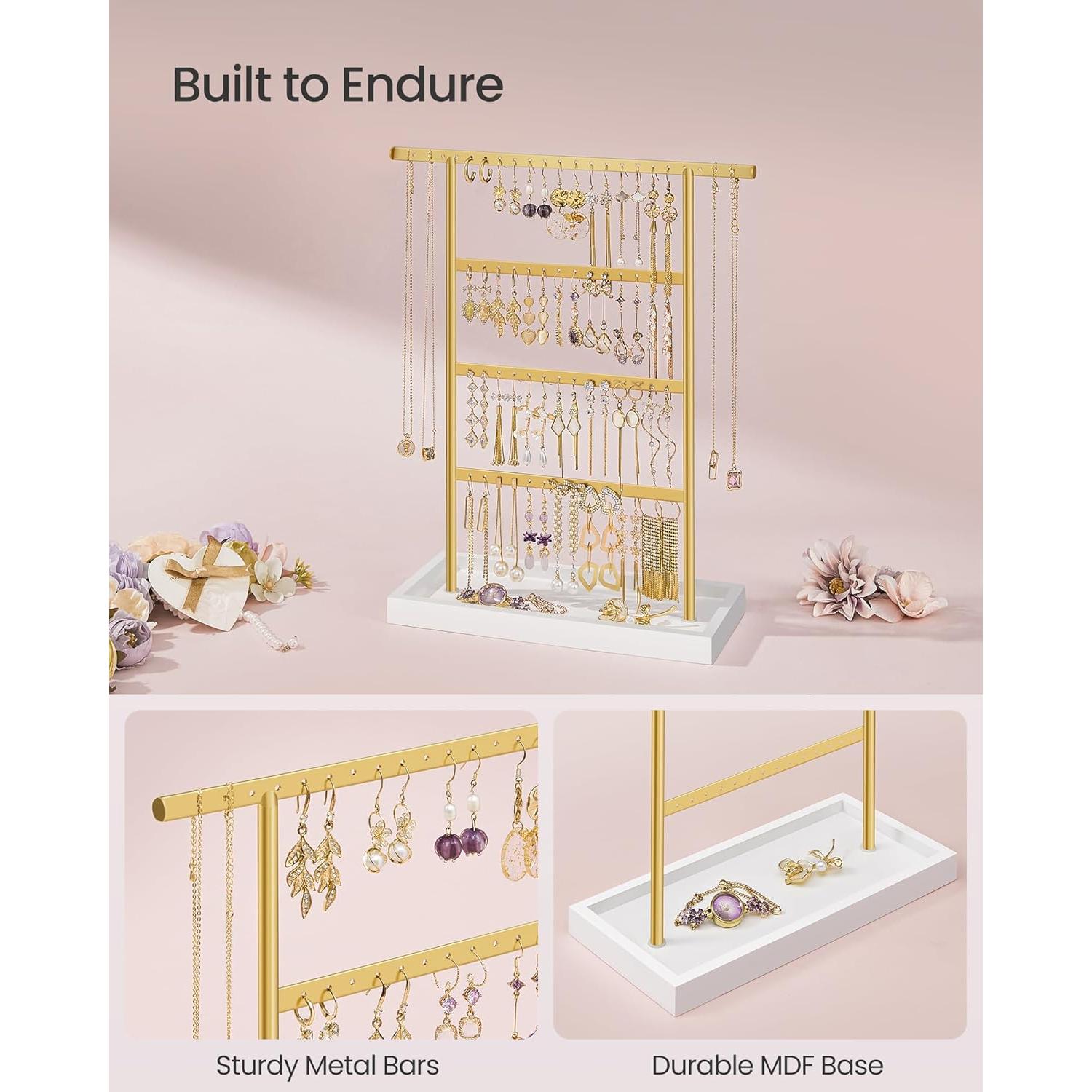 Soporte de Joyería SONGMICS Blanco y Dorado 4 Niveles