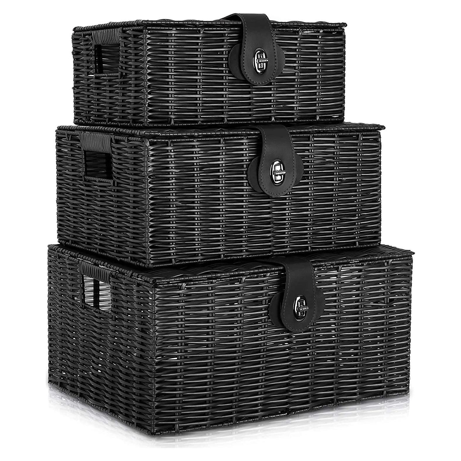 Juego de 3 Cestas de Almacenamiento Homepeaz - Negro