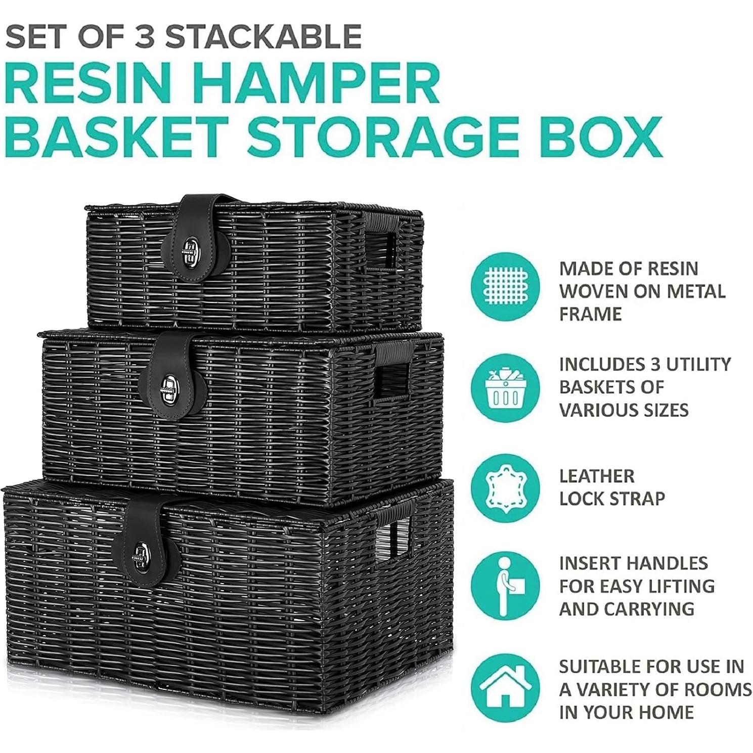 Juego de 3 Cestas de Almacenamiento Homepeaz - Negro