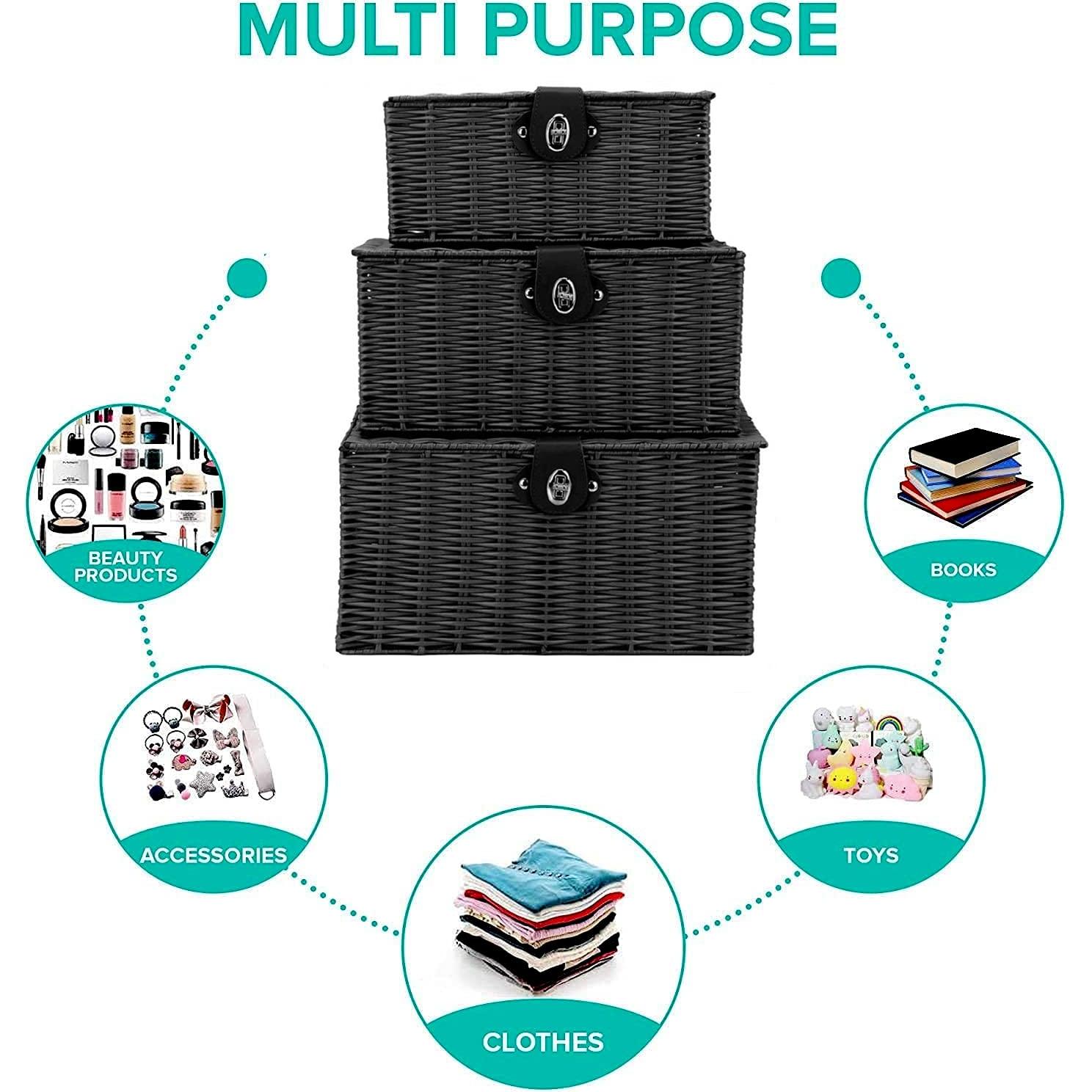 Juego de 3 Cestas de Almacenamiento Homepeaz - Negro