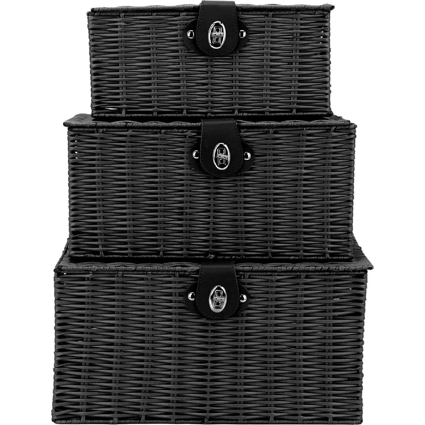 Juego de 3 Cestas de Almacenamiento Homepeaz - Negro