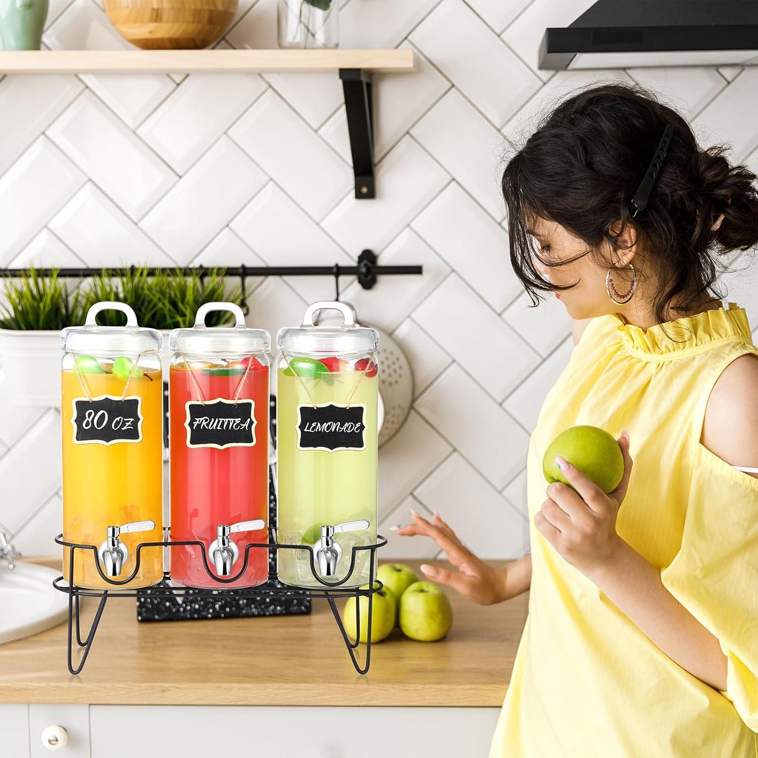 Paquete de 3 dispensadores de bebida RimCereal 2.27L vidrio