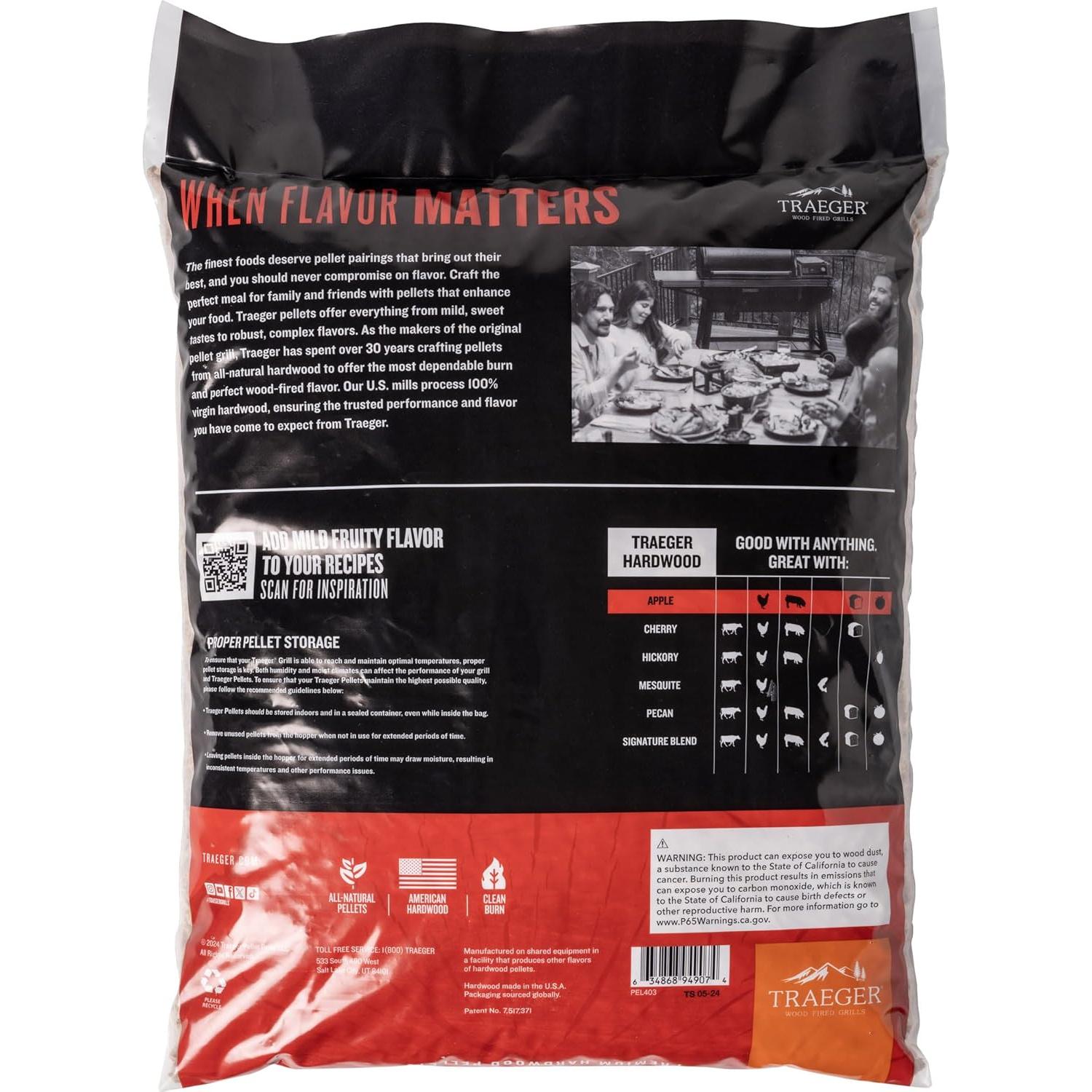 Pellets de Madera Dura 100% Natural Traeger Manzana 8.16 kg