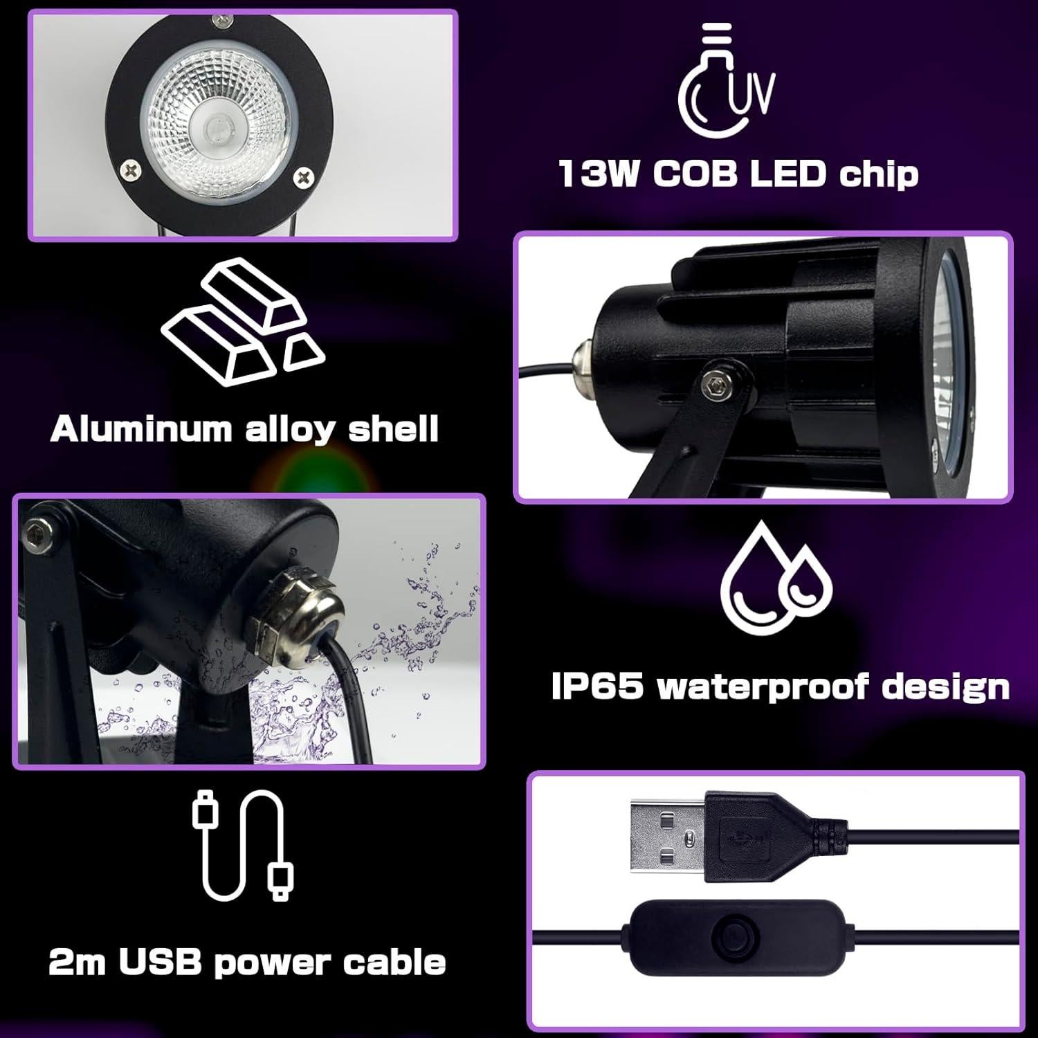 Lámpara UV de Luz Negra 13W INKECI IP65 para Fiestas