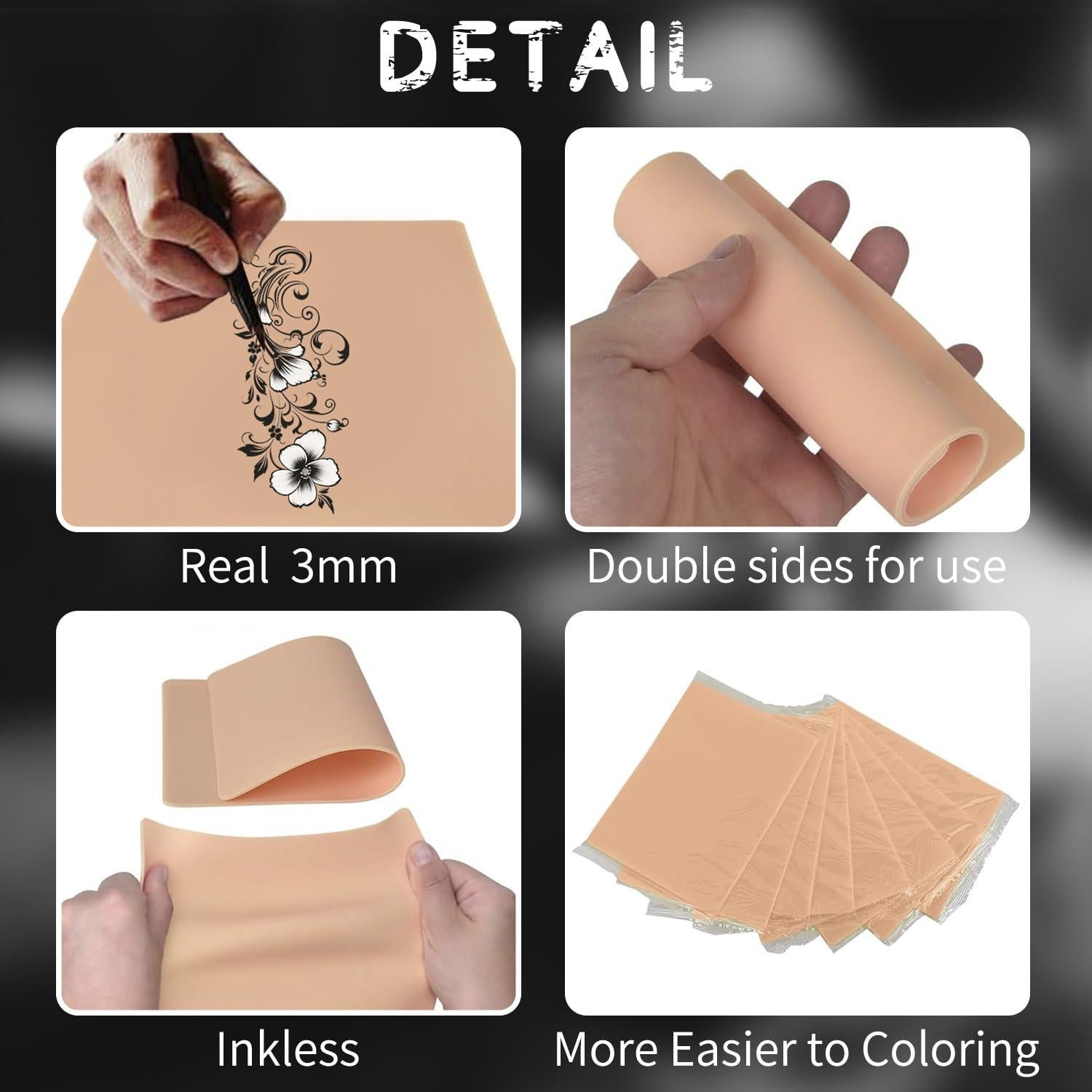 6 Piezas Piel de Tatuaje Doble Cara 3mm Lyuxzad 20x15cm