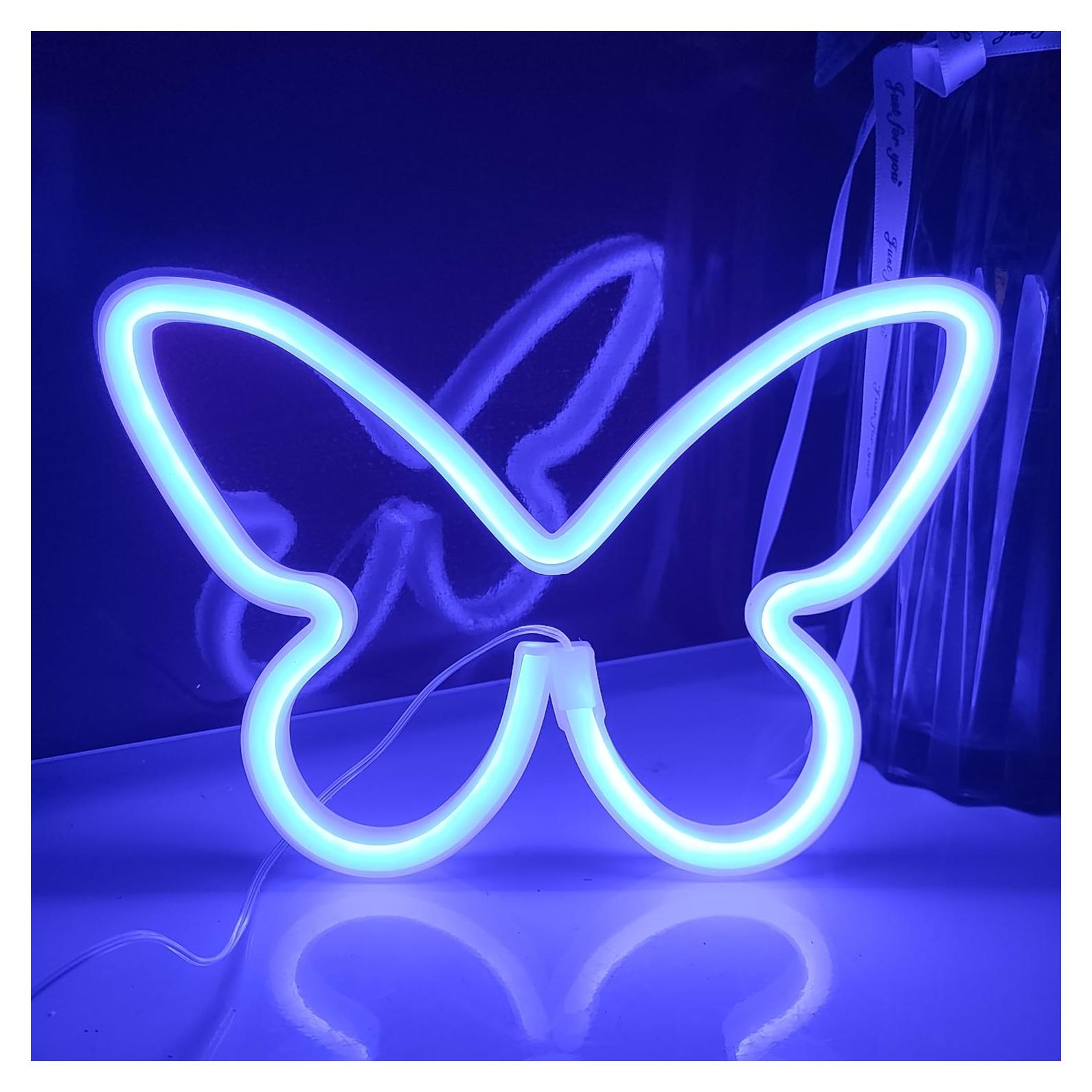 Letrero de Neón Mariposa JYWJ LED Azul, USB y Pilas AA