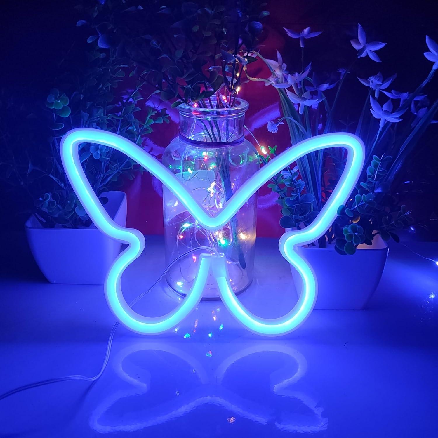 Letrero de Neón Mariposa JYWJ LED Azul, USB y Pilas AA