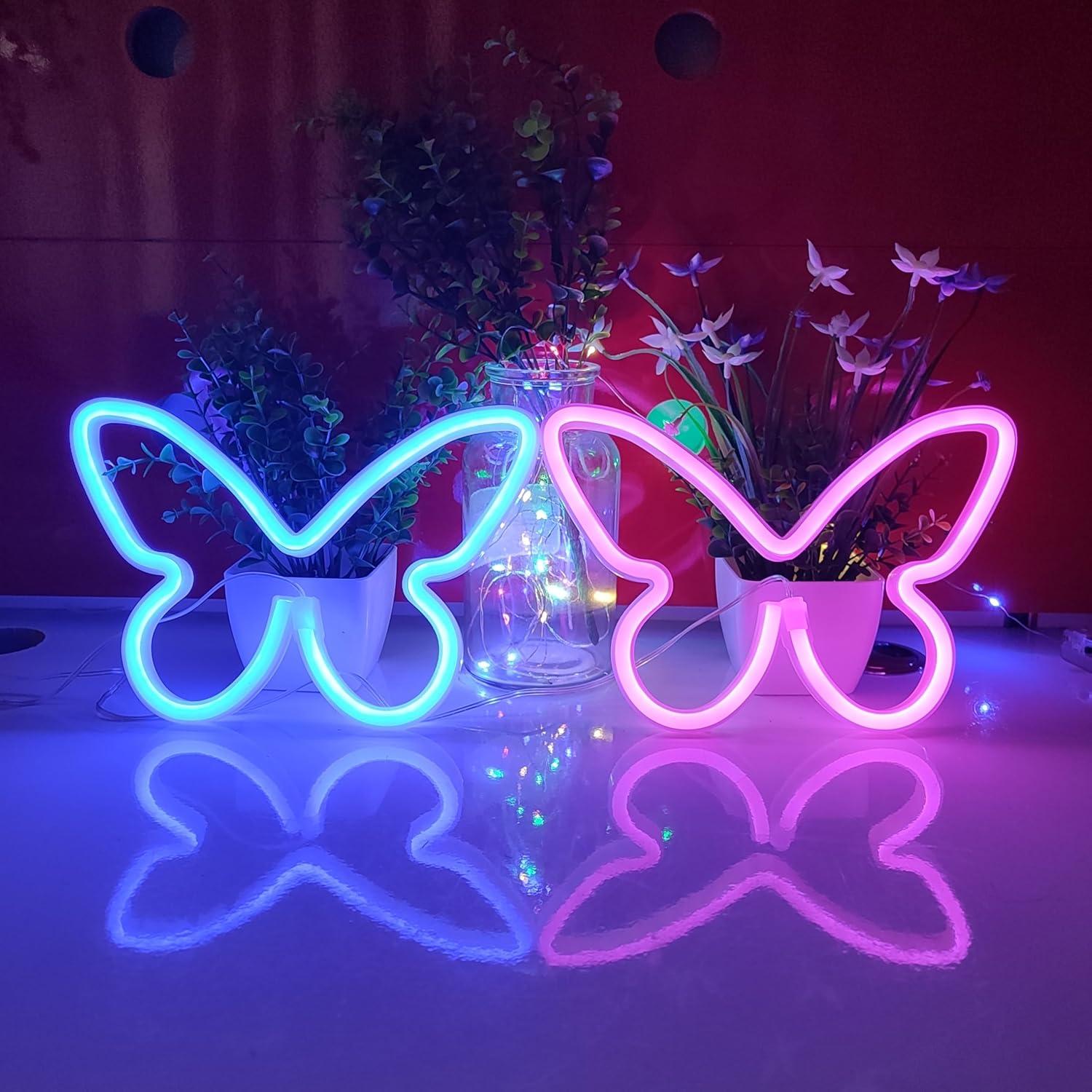 Letrero de Neón Mariposa JYWJ LED Azul, USB y Pilas AA