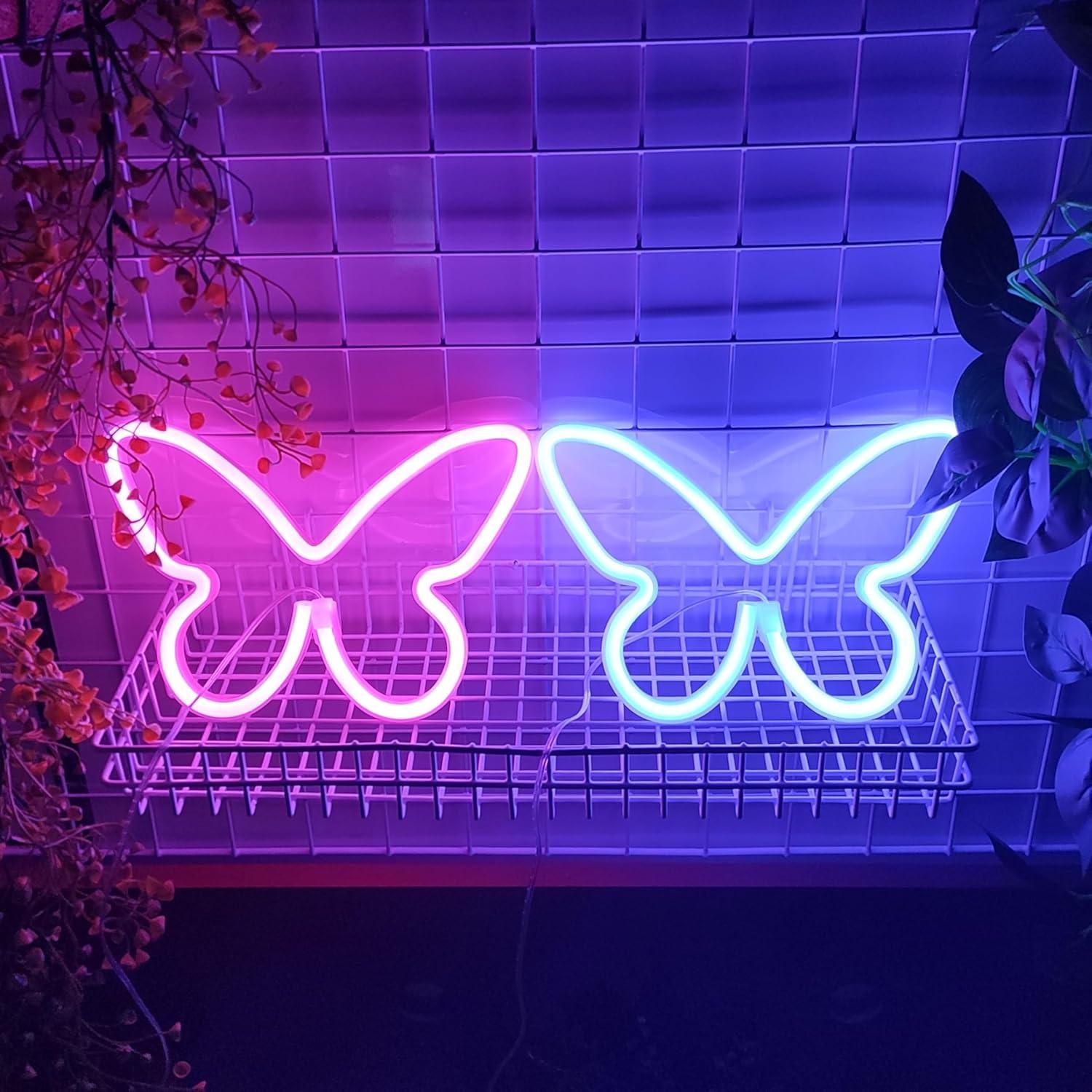 Letrero de Neón Mariposa JYWJ LED Azul, USB y Pilas AA