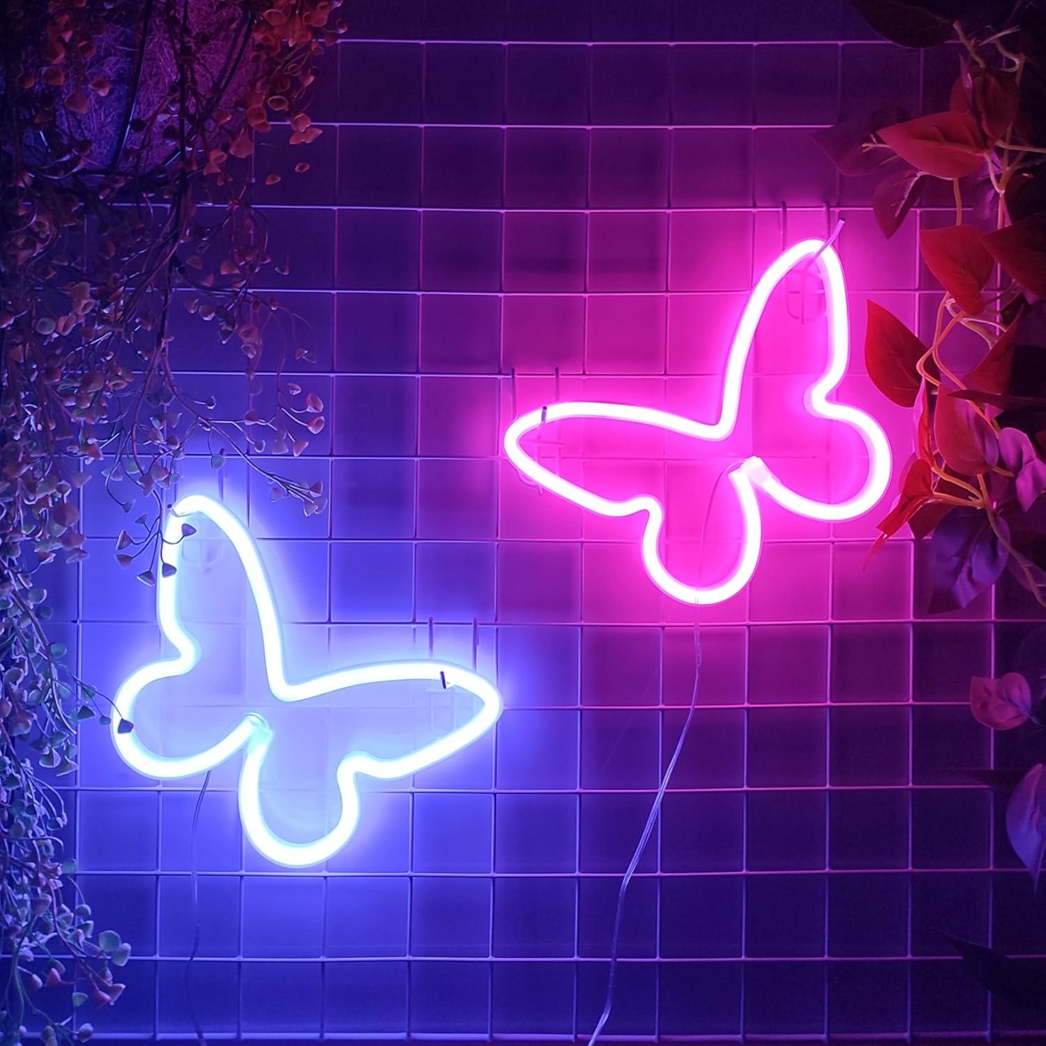 Letrero de Neón Mariposa JYWJ LED Azul, USB y Pilas AA