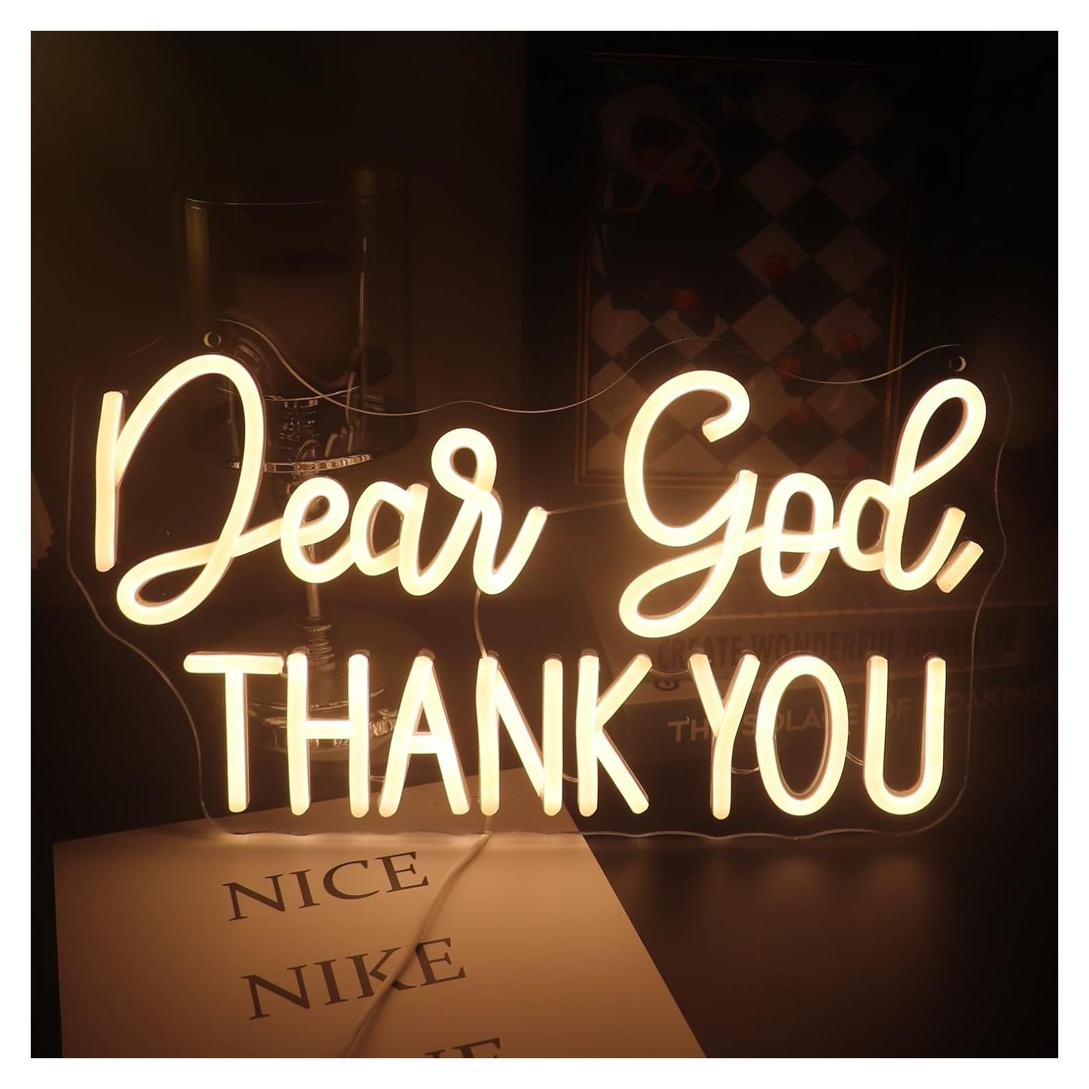 Señal de Neón LED Regulable QiaoFei 'Querido Dios Gracias' 43x25cm