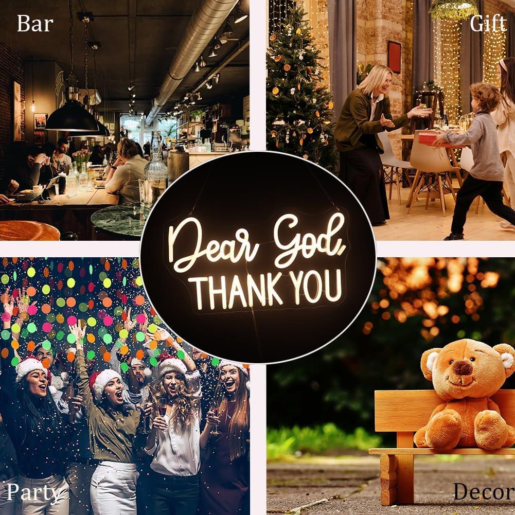 Señal de Neón LED Regulable QiaoFei 'Querido Dios Gracias' 43x25cm