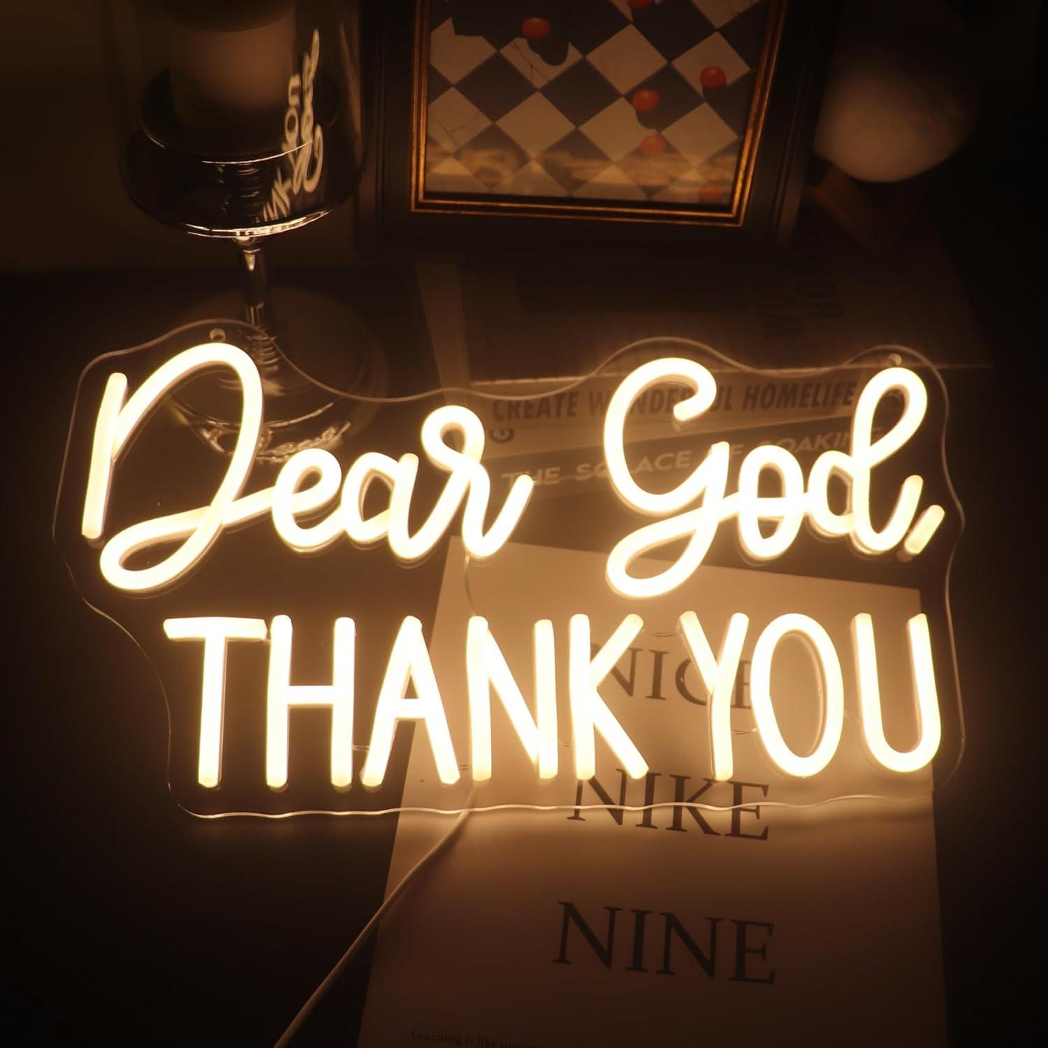 Señal de Neón LED Regulable QiaoFei 'Querido Dios Gracias' 43x25cm