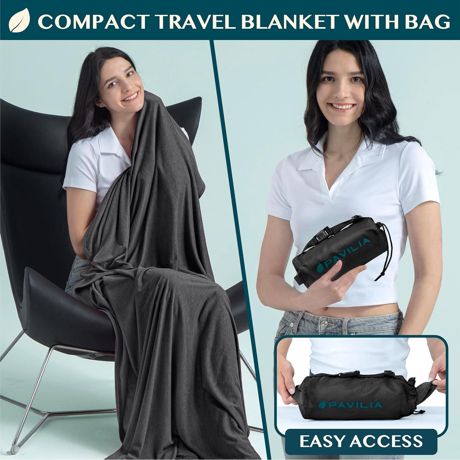 Manta de Viaje PAVILIA Compacta 165x102 cm Negra para Avión