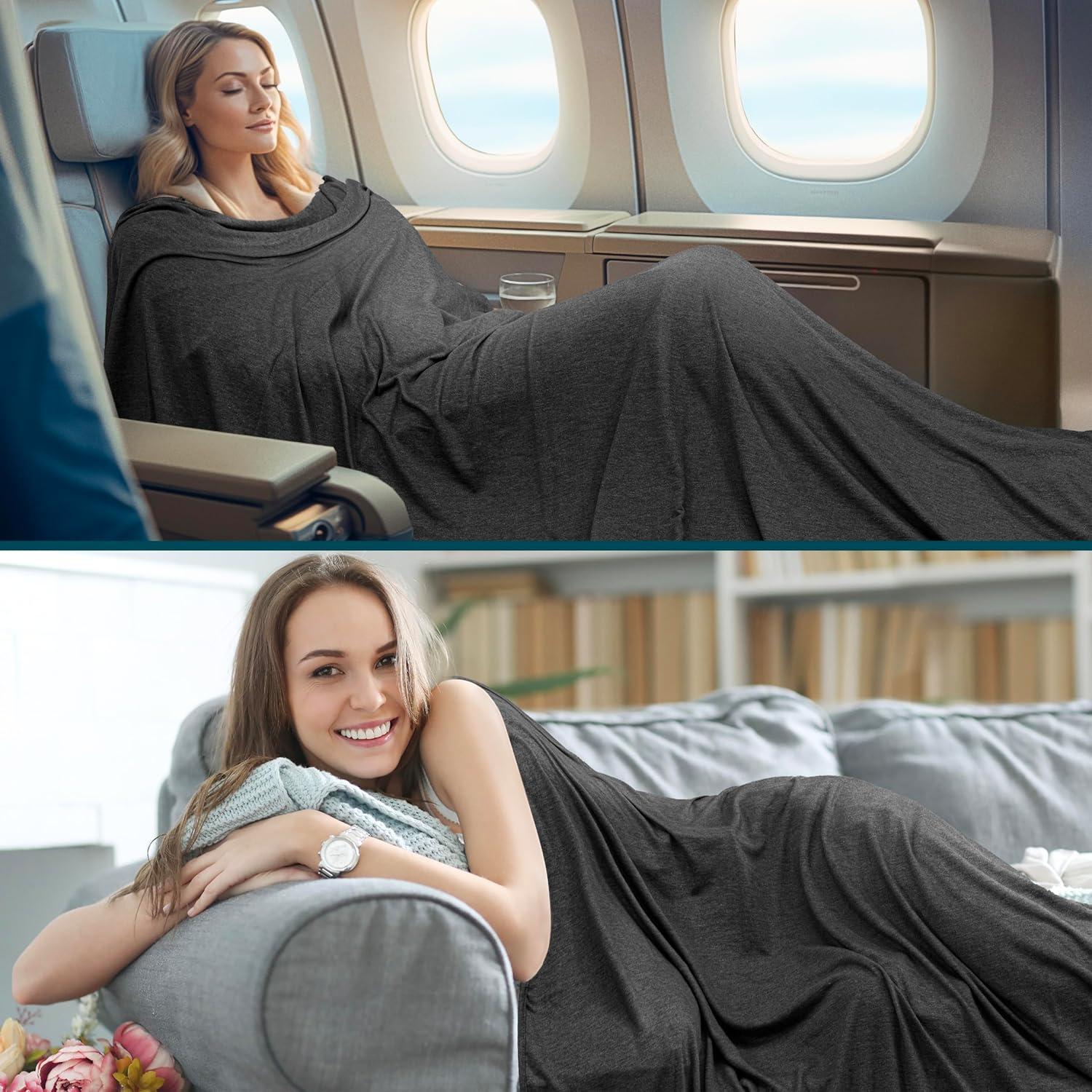 Manta de Viaje PAVILIA Compacta 165x102 cm Negra para Avión