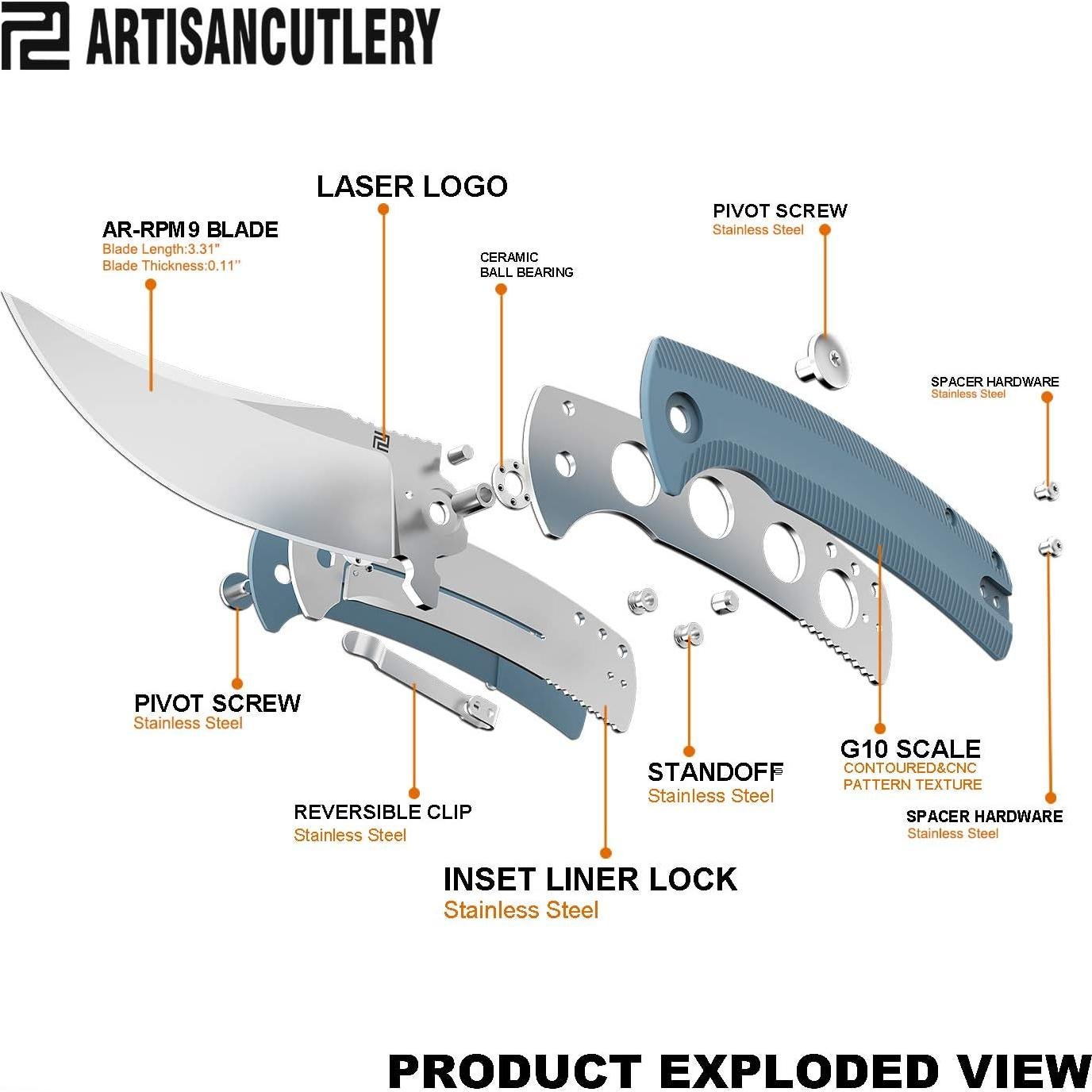 Cuchillo Plegable ARTISANCUTLERY Arroyo ATZ-1845 Gris G10