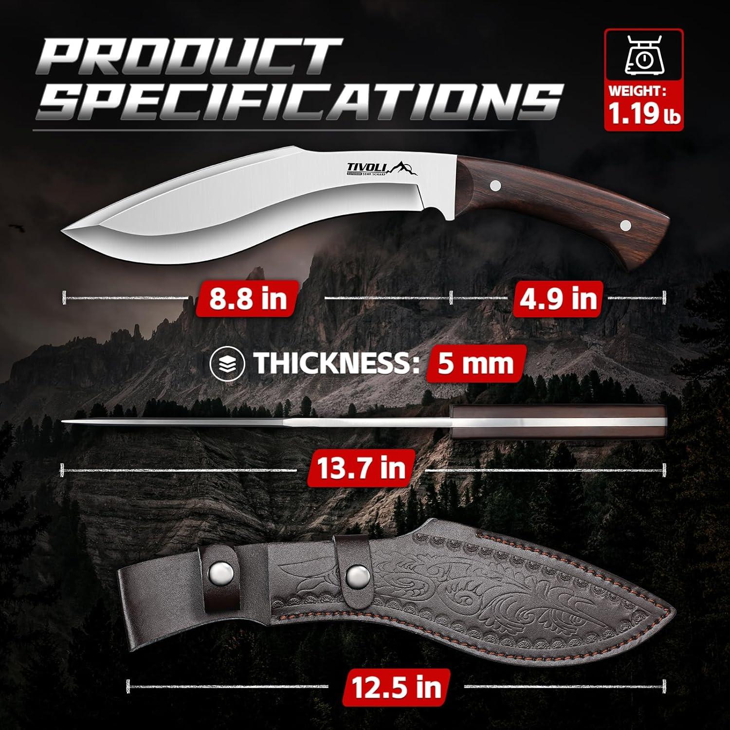 Cuchillo Kukri TIVOLI de Hoja Fija 35.56 cm Acero D2