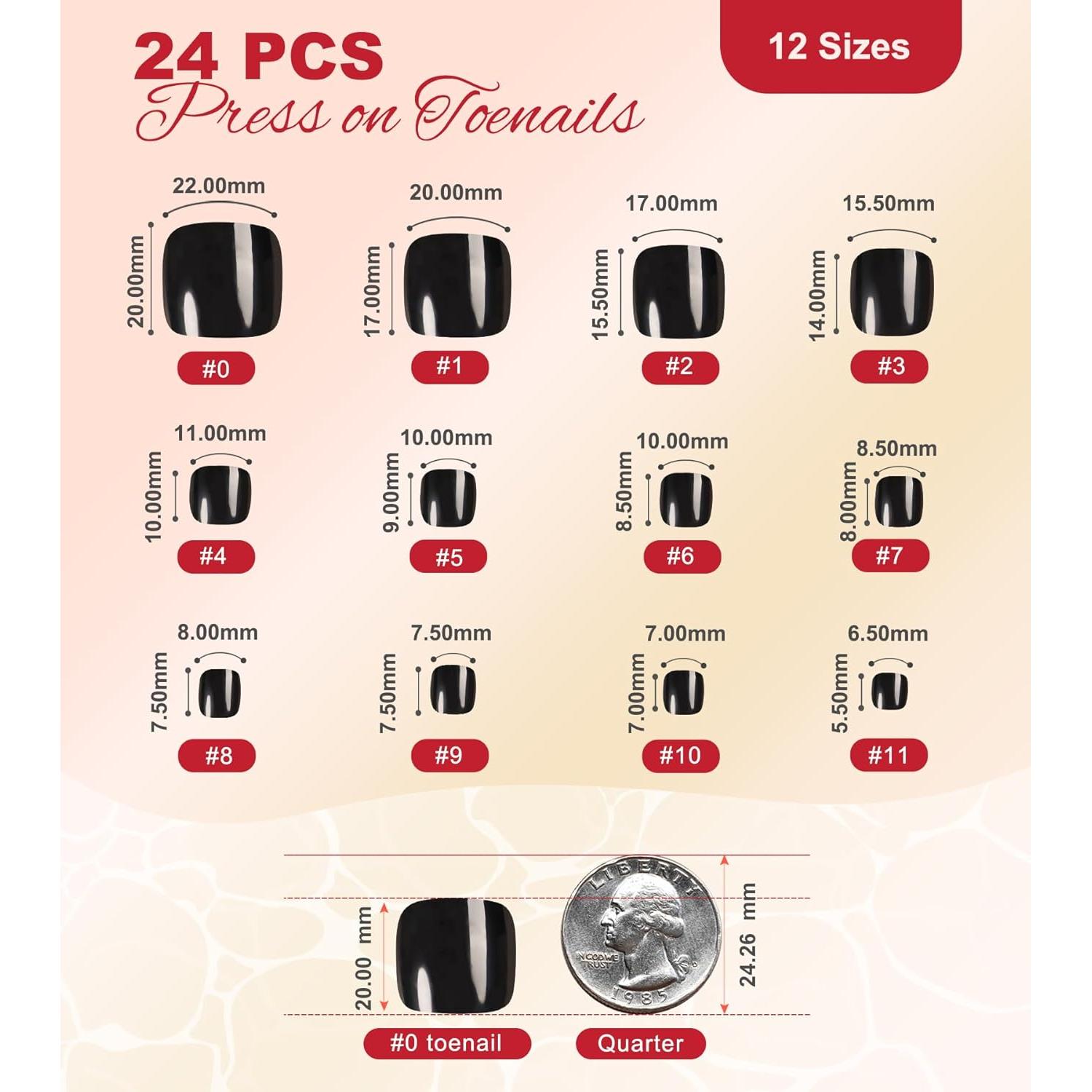 Uñas Postizas Negras Morily 24 Pcs Cortas Reutilizables