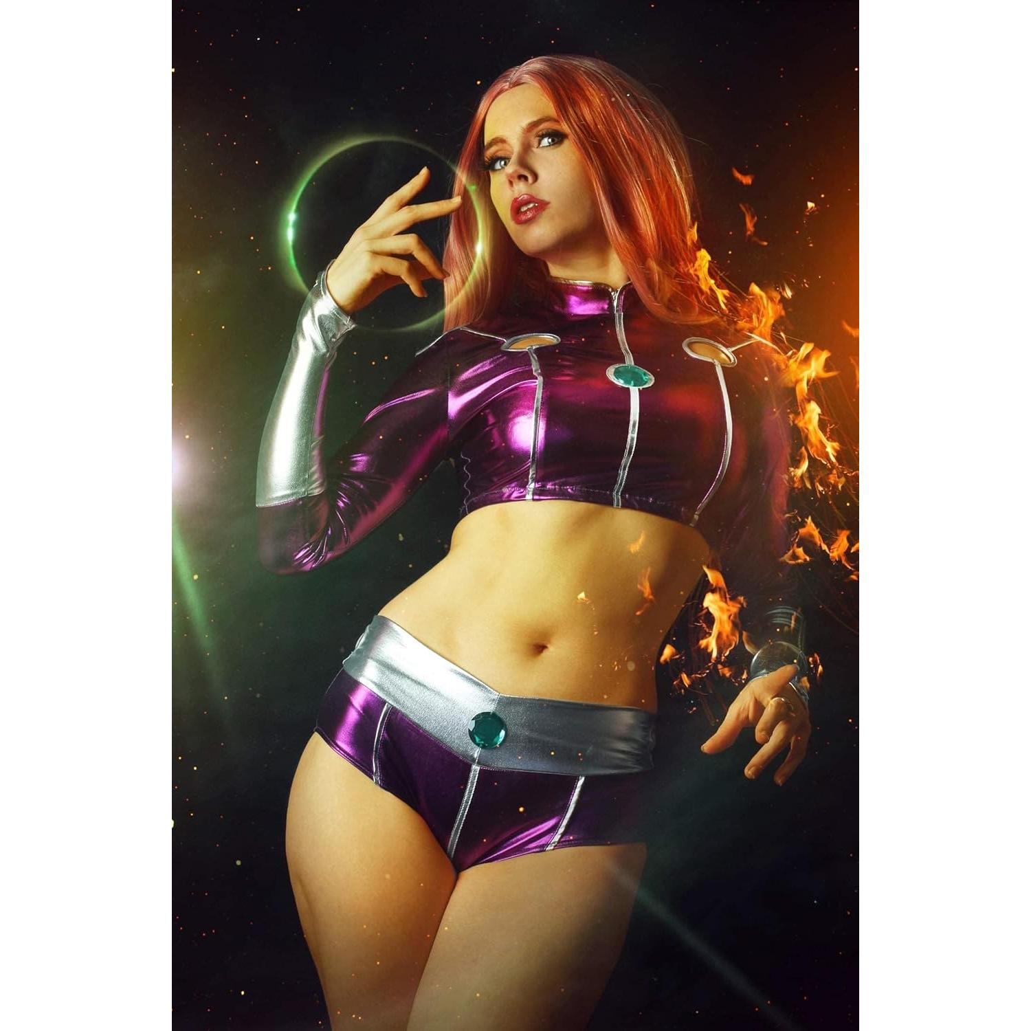 Traje de Cosplay C-ZOFEK Heroína Morada Mujer Top Corto