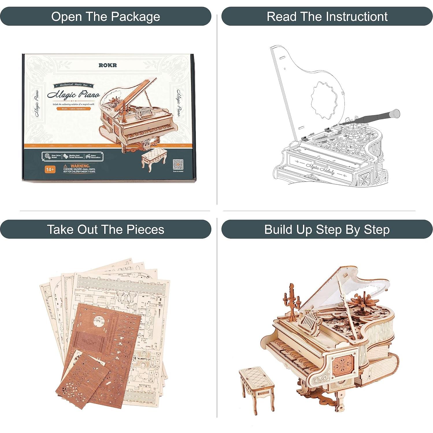 Rompecabezas 3D ROKR Piano Mágico 223 Piezas DIY Musical