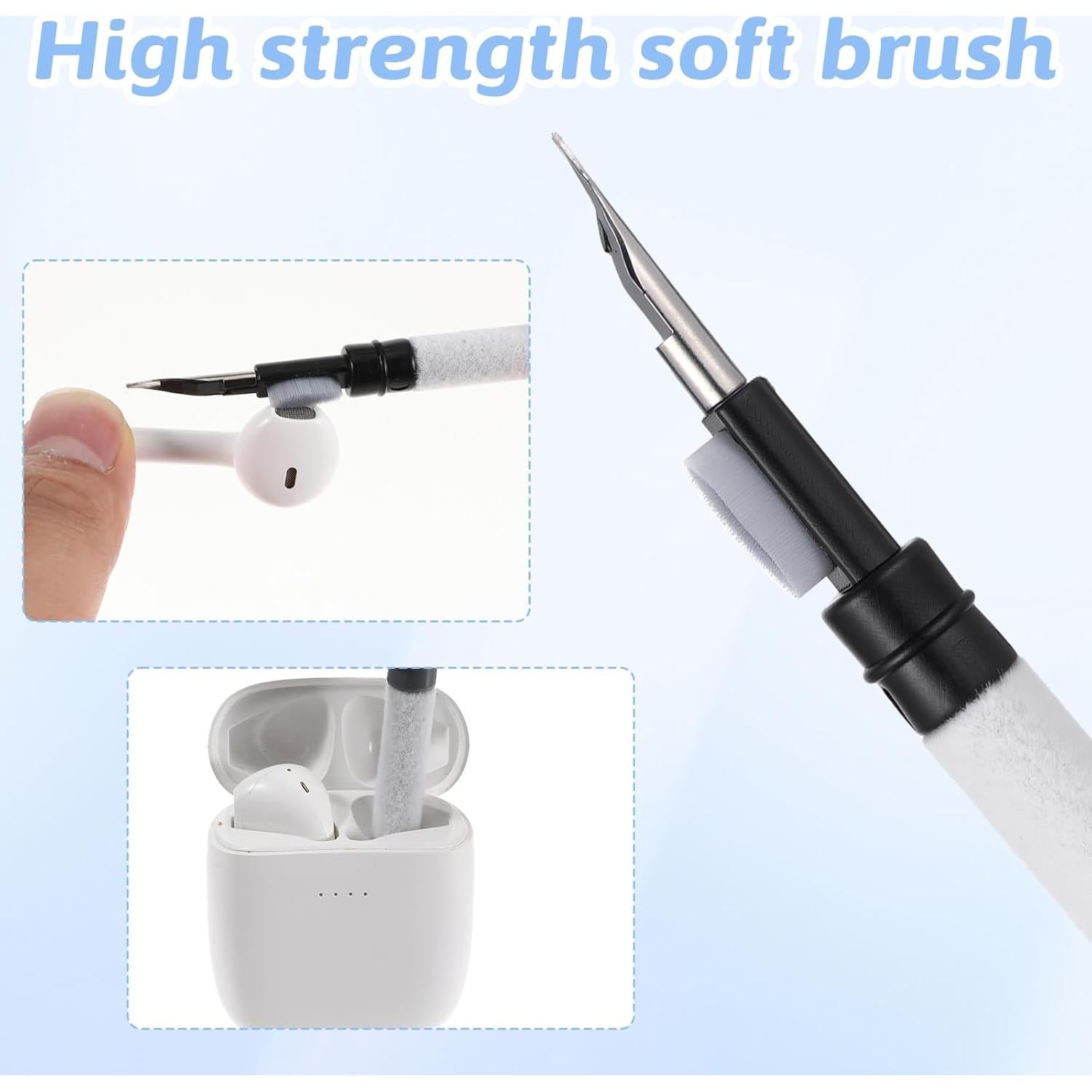 simarro Headphones Cleanings Kit, 3-in-1 Headphones Cleaning Pen (With Sponge), Multi-function Earphone Cleaning Kit, Pen-Shaped Soft Brush, Suitable for Earphones, Keyboards, and Mobile Phones(Black)