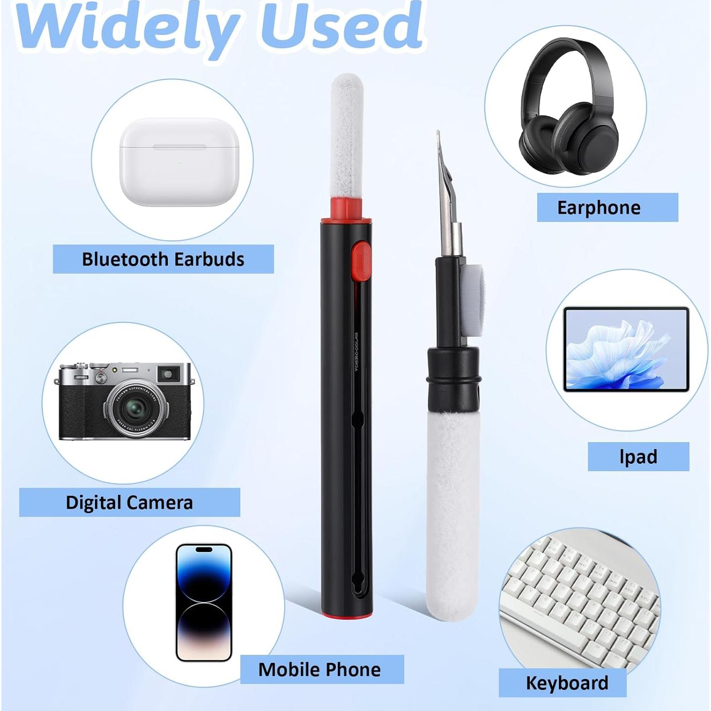 simarro Headphones Cleanings Kit, 3-in-1 Headphones Cleaning Pen (With Sponge), Multi-function Earphone Cleaning Kit, Pen-Shaped Soft Brush, Suitable for Earphones, Keyboards, and Mobile Phones(Black)