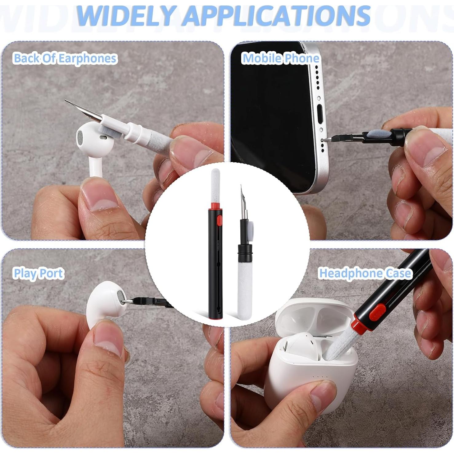 simarro Headphones Cleanings Kit, 3-in-1 Headphones Cleaning Pen (With Sponge), Multi-function Earphone Cleaning Kit, Pen-Shaped Soft Brush, Suitable for Earphones, Keyboards, and Mobile Phones(Black)