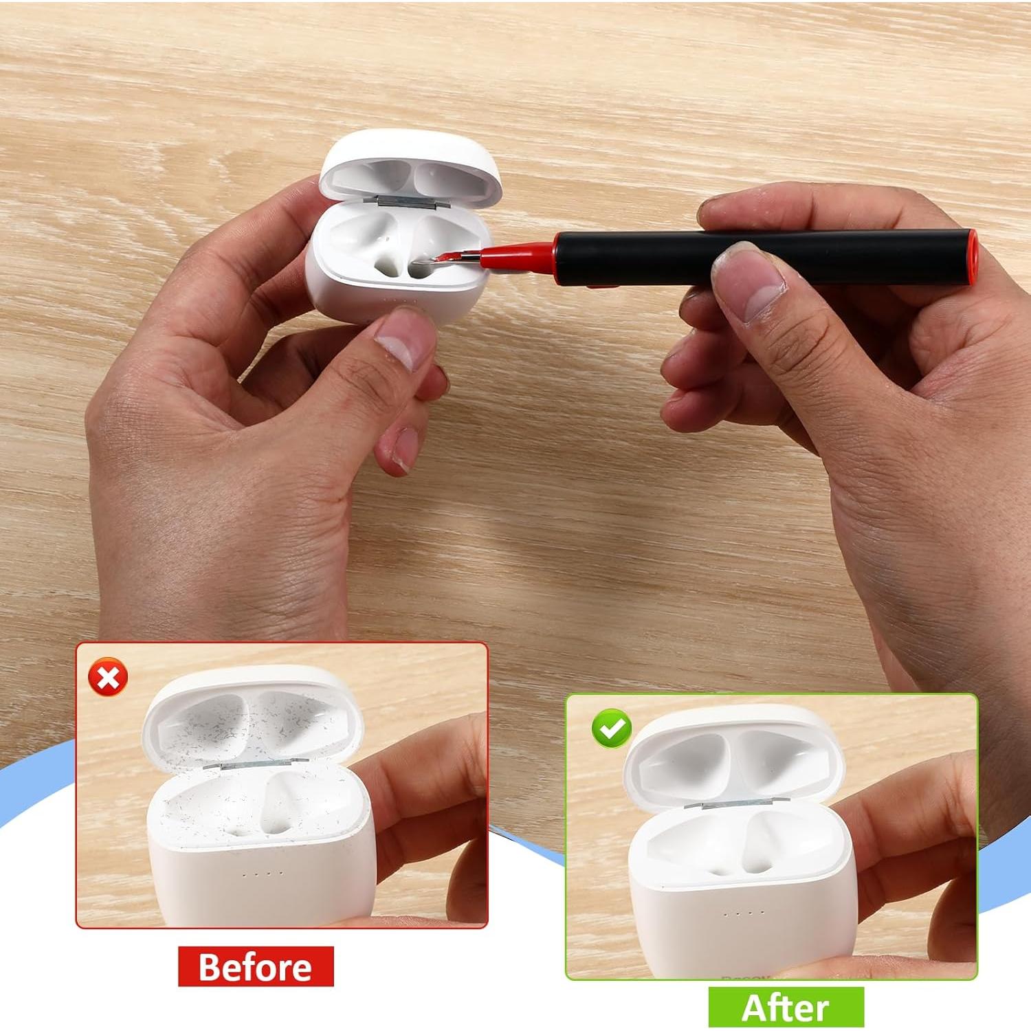 simarro Headphones Cleanings Kit, 3-in-1 Headphones Cleaning Pen (With Sponge), Multi-function Earphone Cleaning Kit, Pen-Shaped Soft Brush, Suitable for Earphones, Keyboards, and Mobile Phones(Black)